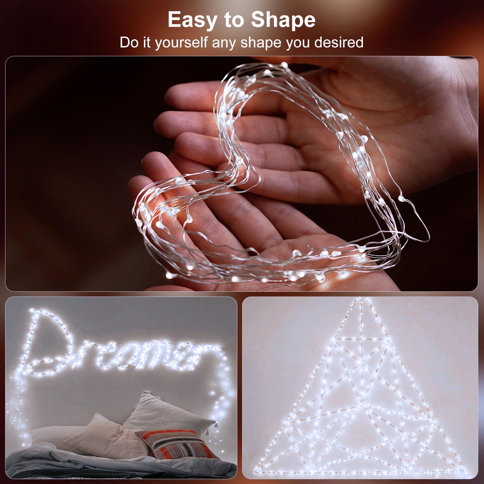 echosari Fairy Lights 50 LEDs 4 Pack 16.4Ft Copper Wire Twinkle Lights Battery Operated Cool White for Indoor Outdoor Wedding Decor