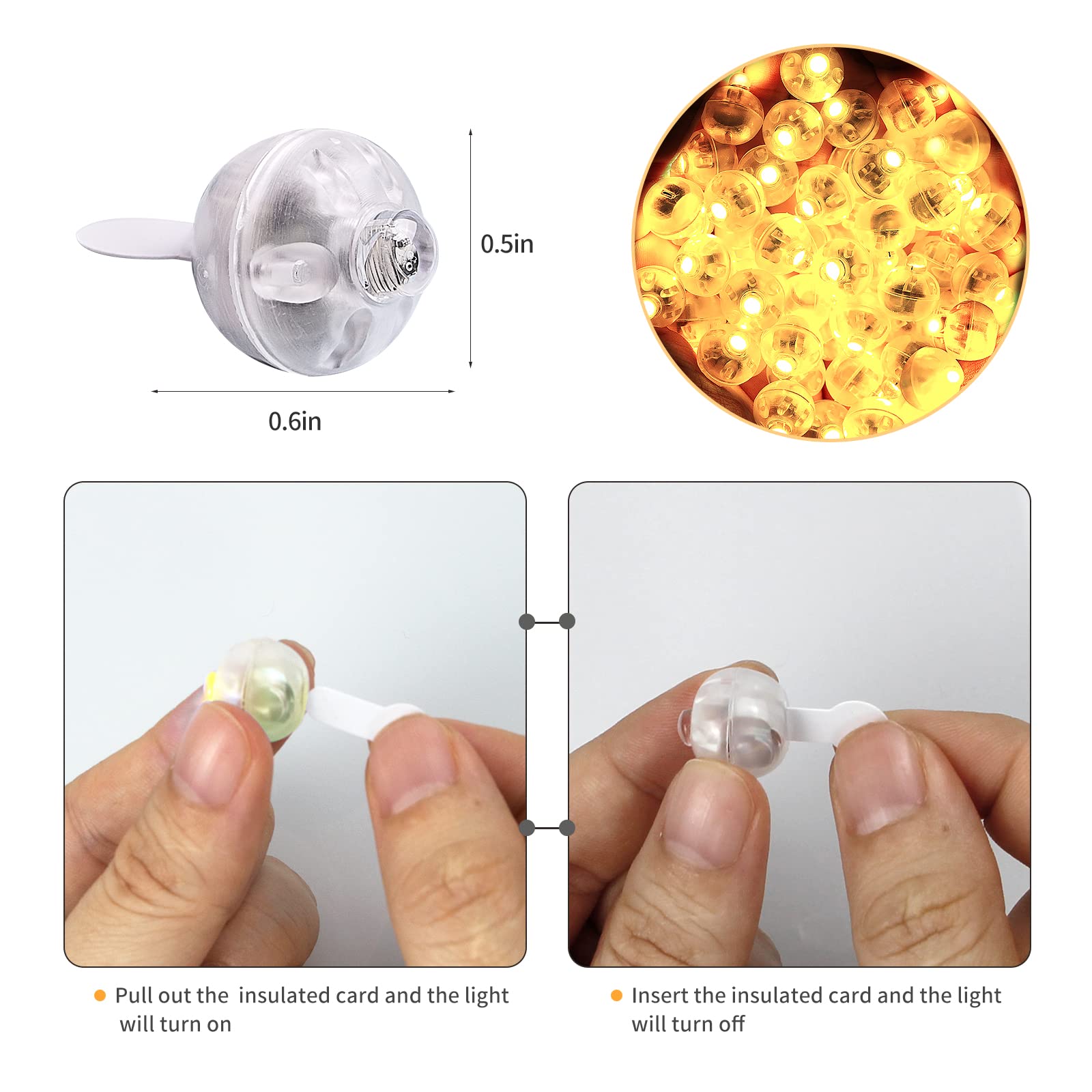 Aogist 100 Pcs Warm White Led Balloon Light, Round Led Ball Lamp For Paper Lantern Balloon, Indoor Outdoor Party Event Fun Birth