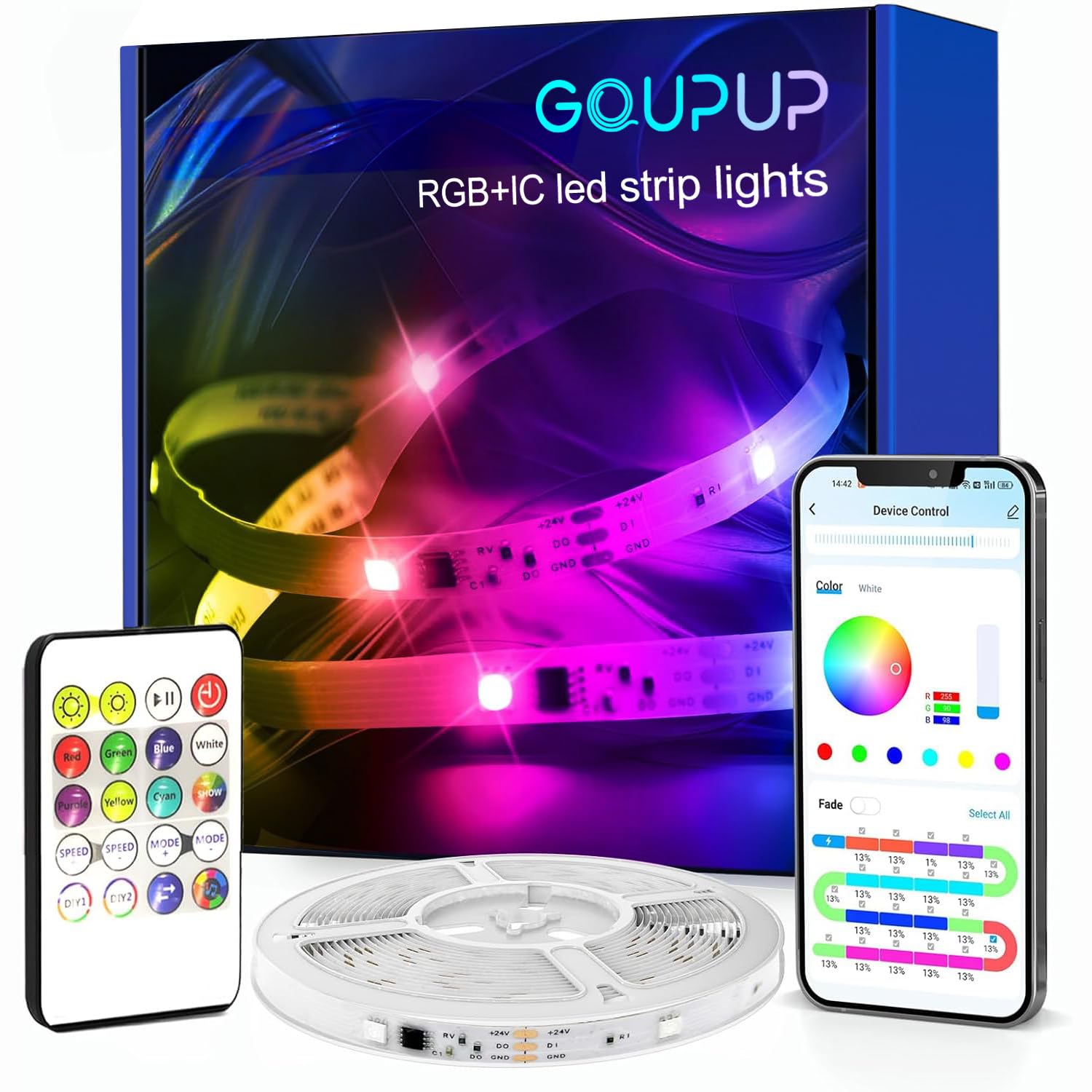 GUPUP 16.4 FT Smart RGB IC LED Strip Lights, Multicolor, 5050, Music Sync, Model TC80115020H-JH01-AUS-G1