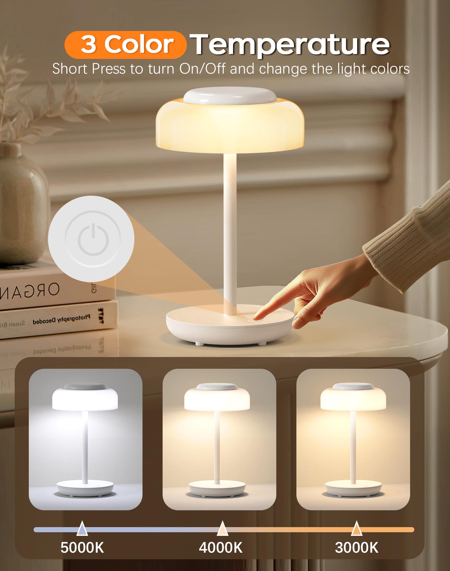QiMH LED Table Lamp Set of 2, 5000mAh Rechargeable, Touch Control, Waterproof, White, Model VSH45B