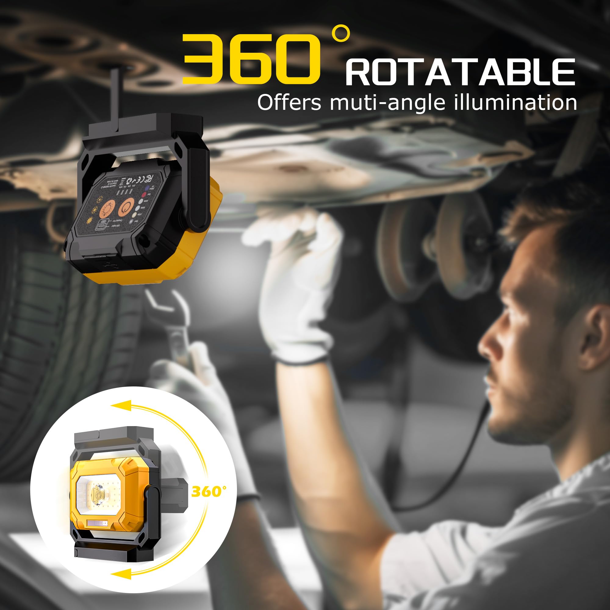 Keadeso Led Work Light, 1500Lm Magnetic Work Light With 360°Rotating Magnetic Stand & 15 Modes, 4000Mah Rechargeable Mechanic Light With Hook For Emergency Car Repairing, Father'S Day Gift