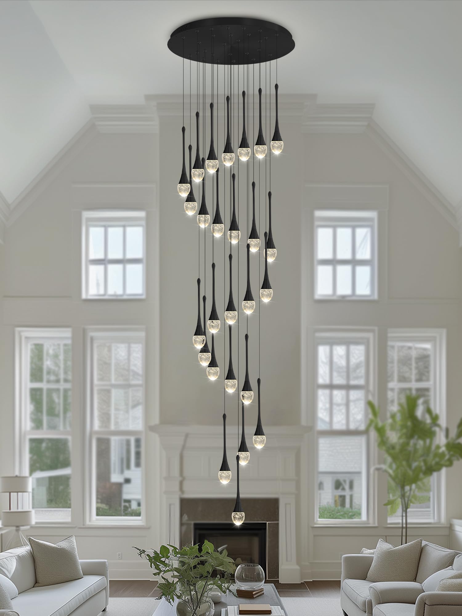 Ykolupty 138''Long Spiral Crystal Chandeliers 26-Lights Gold Bubble Raindrop Crystal Pendant Chandelier Staircase Slanted Ceiling Loft Fixtures Led Dimmable 2700-6000K