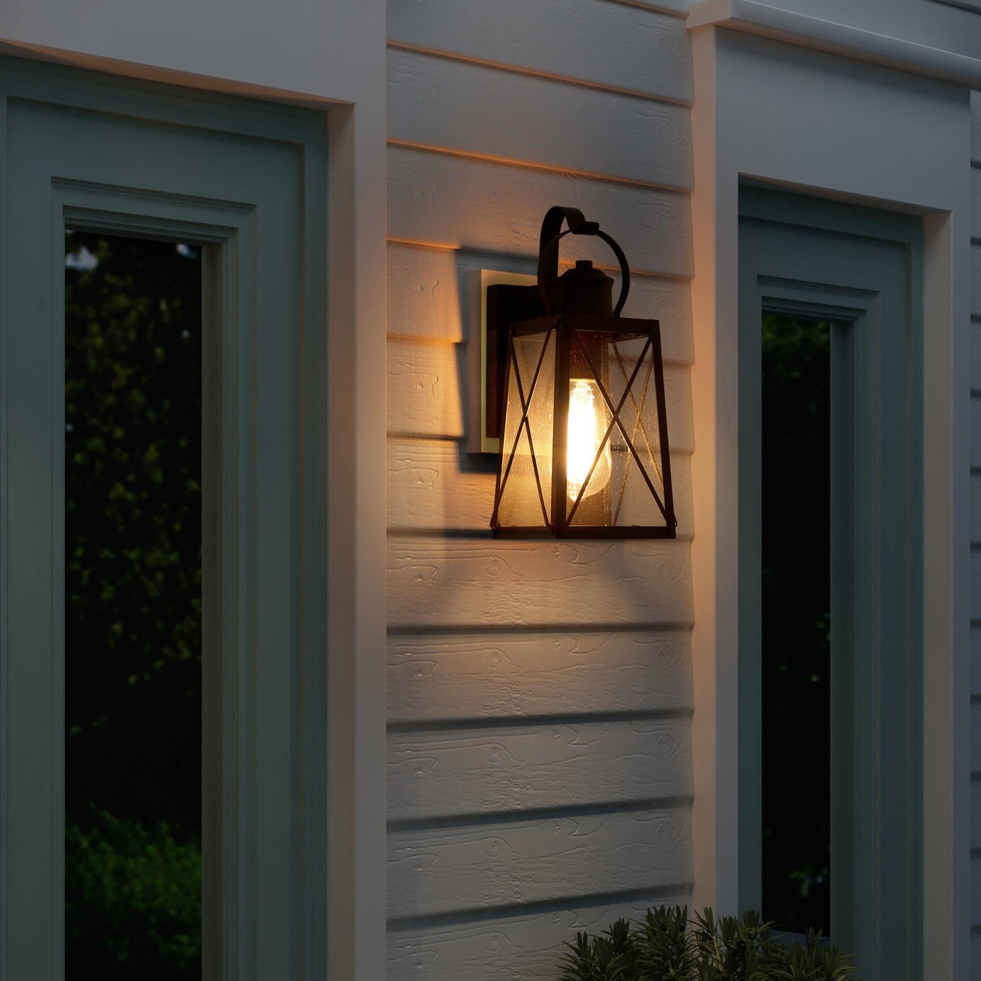 Gepow Outdoor Wall Lights, Waterproof Seeded Glass Sconces, Textured Rust For Entry & Patio