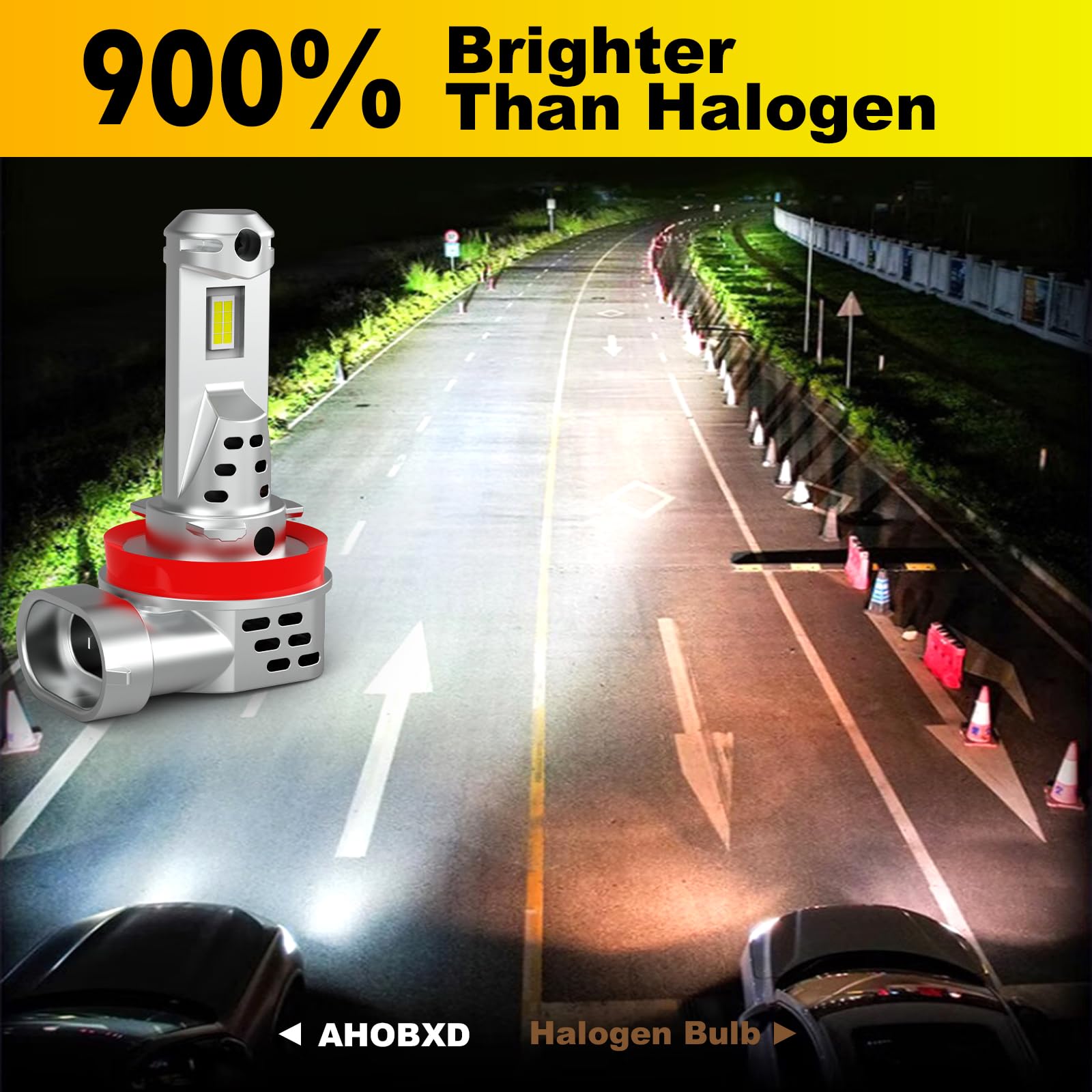 AHOBXD H11 Light Bulb Pack of 2, Upgraded 900% Brightness, 60000LM, Mini Size, Cool White, H8/H9/H16 Compatible