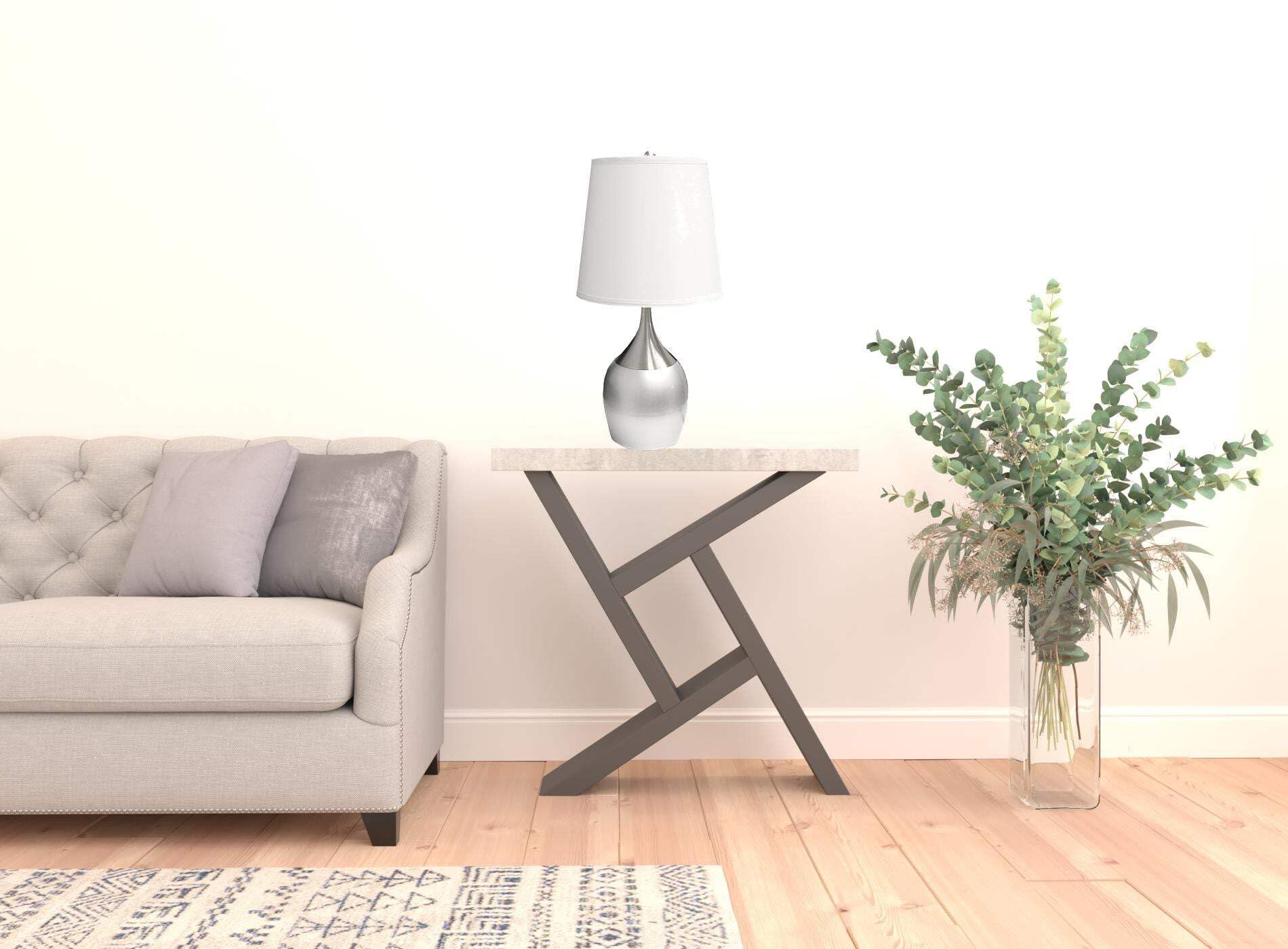 25 Silver Metal Gourd Table Lamp With White Tapered Drum Shade Silver/White