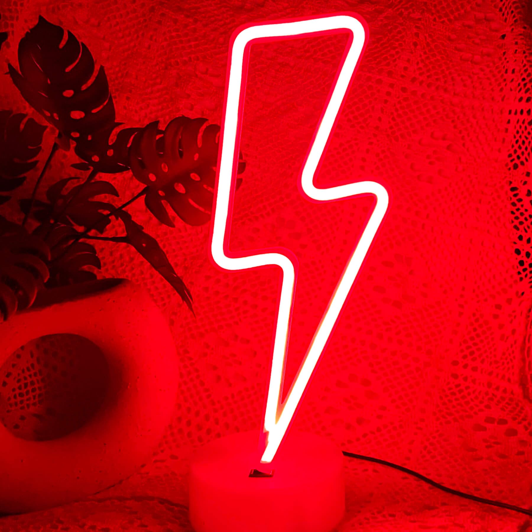 VIFULIN Lightning Bolt Neon Sign Light - USB/Battery Operated LED Decor for Bedroom, Game Room, Man Cave - Red, Model QDJZNHD.Z003R