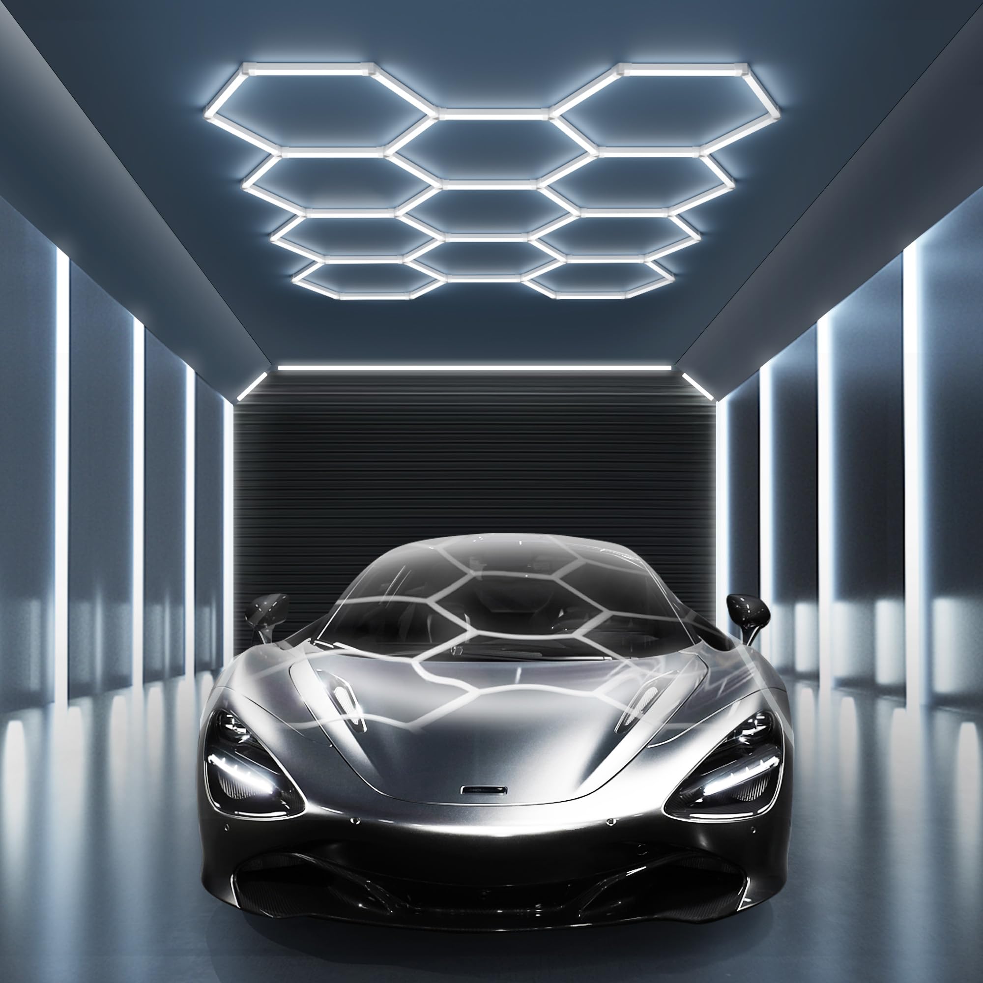 Modern 11 Hexagon Led Garage Light  Ultra-Bright 6500K Natural White  11 Grids For Garage  Mall  Shop  And Auto Detailing.