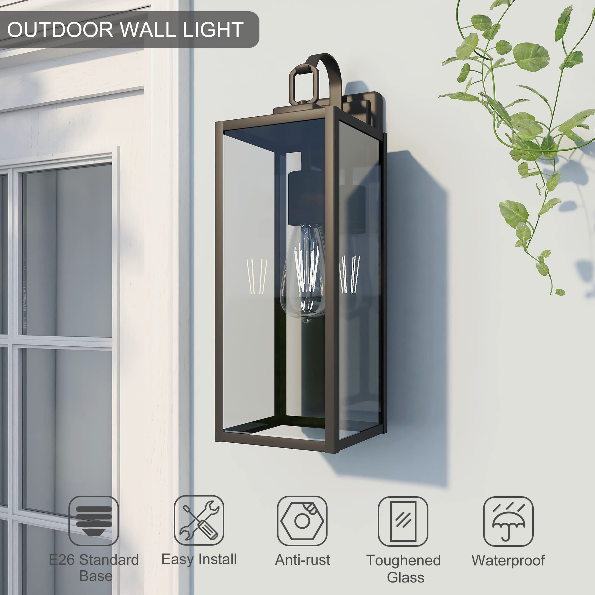 Pia Ricco 18 Inch Matte Black Outdoor Wall Lights, 2 Pack Waterproof Sconce Lanterns, ETL Listed