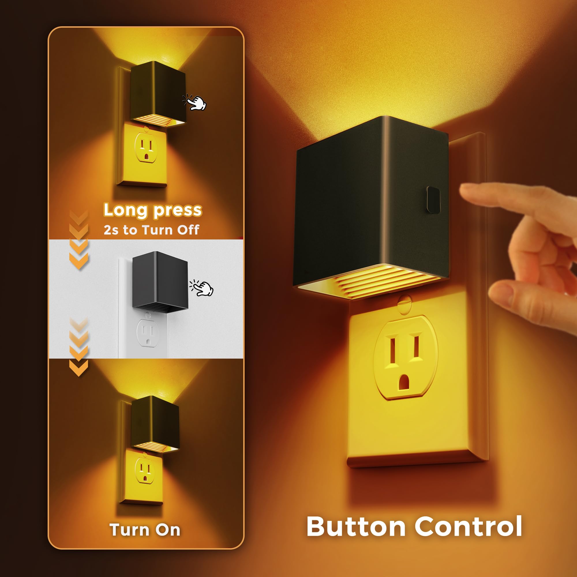 L Lohas Led Night Light,Night Lights Plug Into Wall,[2-Pack]Dimmable Night Light With Light Sensor,1800K Amber Light,Modern Home