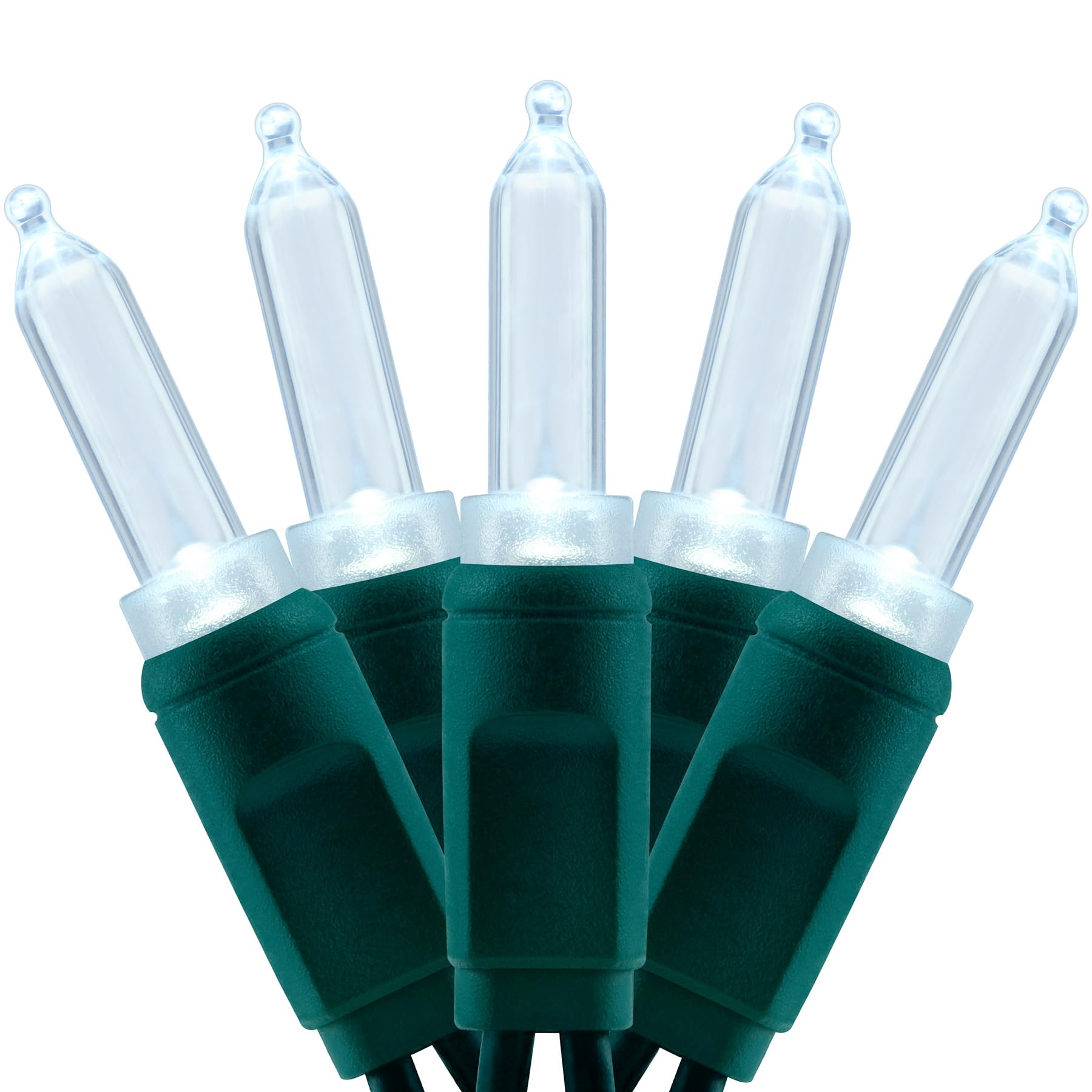 YULETIME 100 Cool White T5 LED Christmas Lights, 33 ft, Waterproof Green Wire, UL Certified, Model YX-T5-100-3