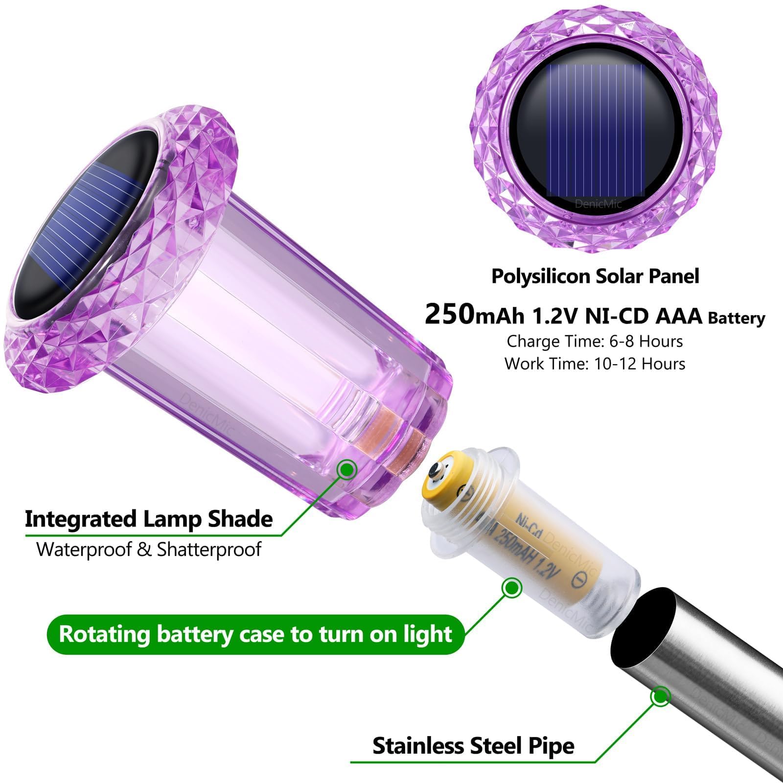 Denicmic Solar Pathway Lights - Waterproof Led Acrylic Lamp, Purple 10 Pack For Yard & Garden