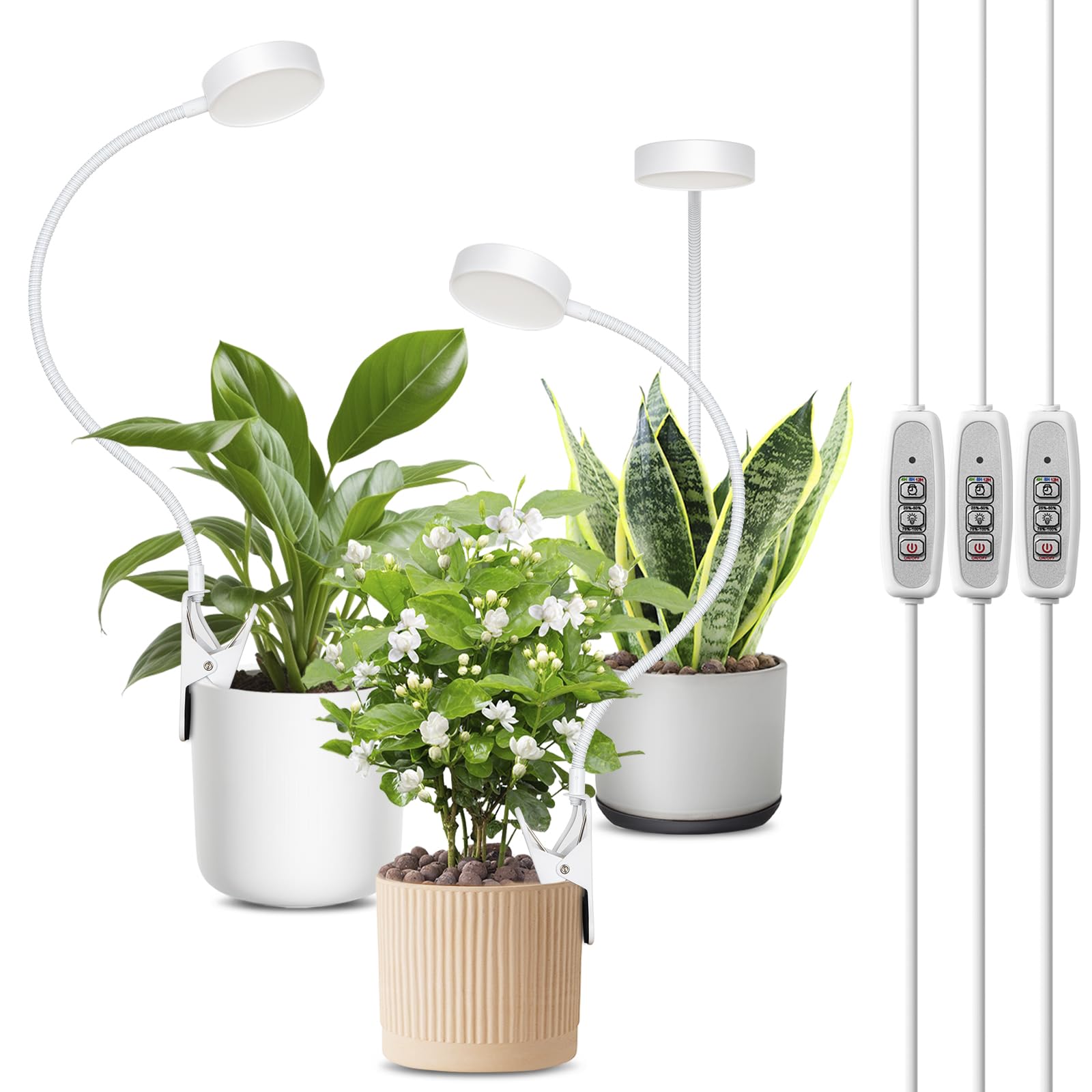 Lordem Small Pot Clip Grow Light, Full Spectrum Led Plant Grow Lamp For Indoor Growing, Auto On/Off Timer 4/8/12H, Plant Light With 4 Dimmable Brightness Levels, Ideal For Small Indoor Plants, 3 Pack