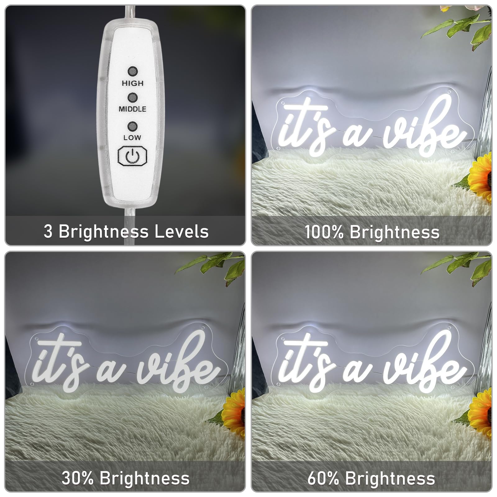 ItS A Vibe Neon Sign Led Neon Light For Wall Decor Usb Powered Three Adjustable Brightness Lights Up Sign For Home Birthday Party Decor Bedroom Decorations Christmas Gift 38Cm*15.5Cm