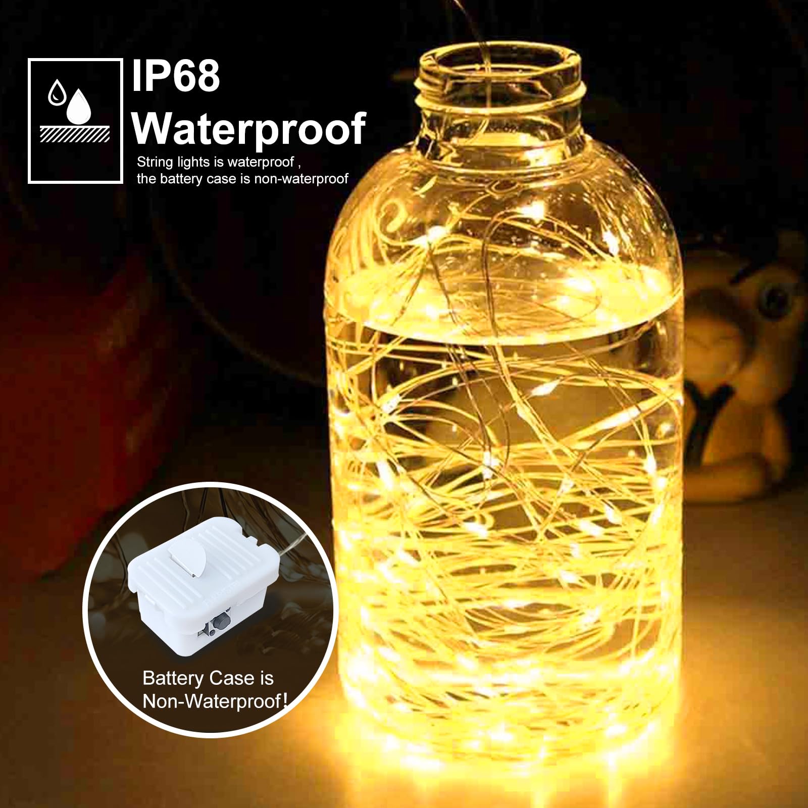 pozzolanas LED Fairy Lights, 24 Pack, 7ft, Battery Operated, 20 LEDs, White-Warm White, Model D3-23DC