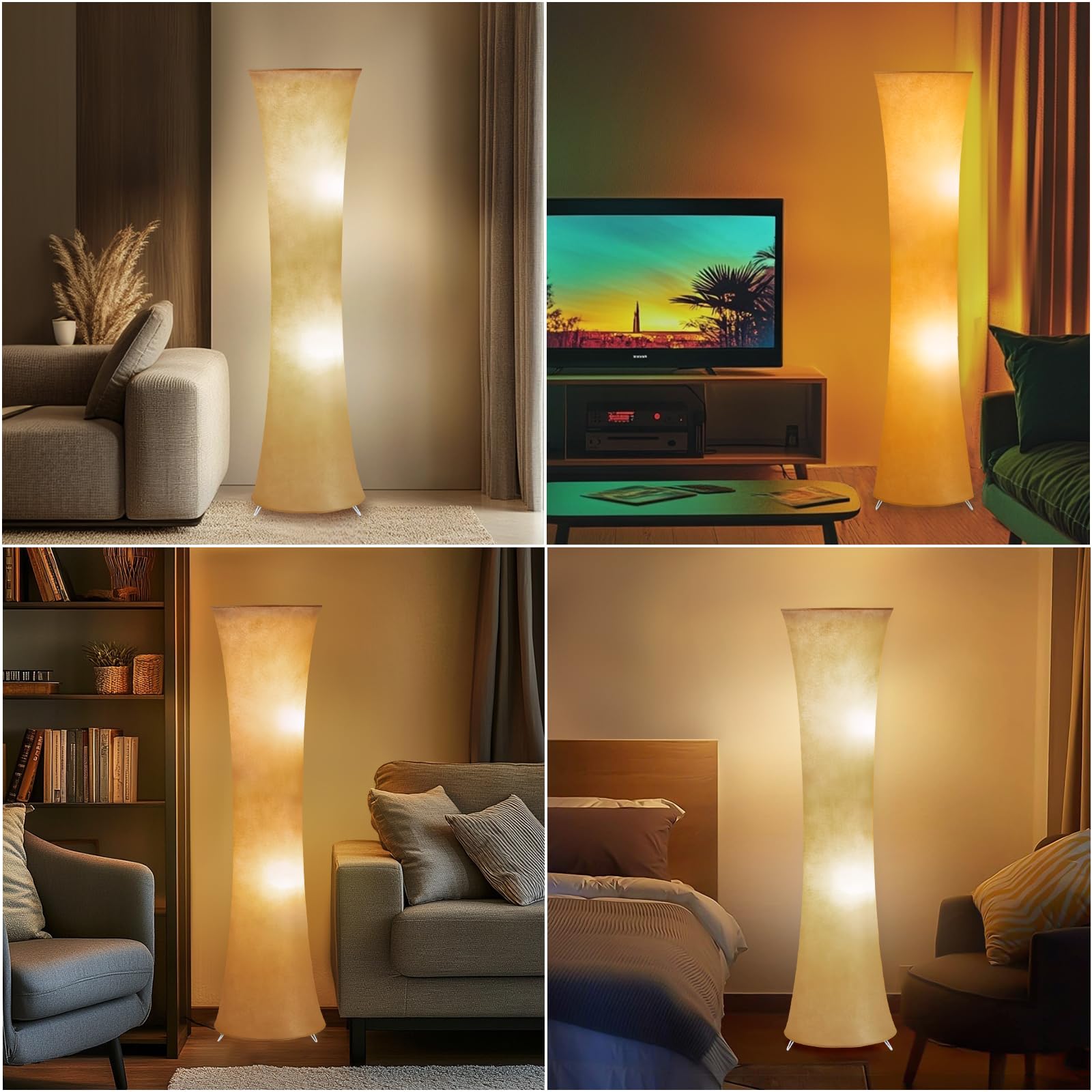 Gyrovu 46'' Modern Floor Lamps For Living Room, Led Column Standing Floor Lamp With 3 Color Temperature Adjustable & Fabric Lamp