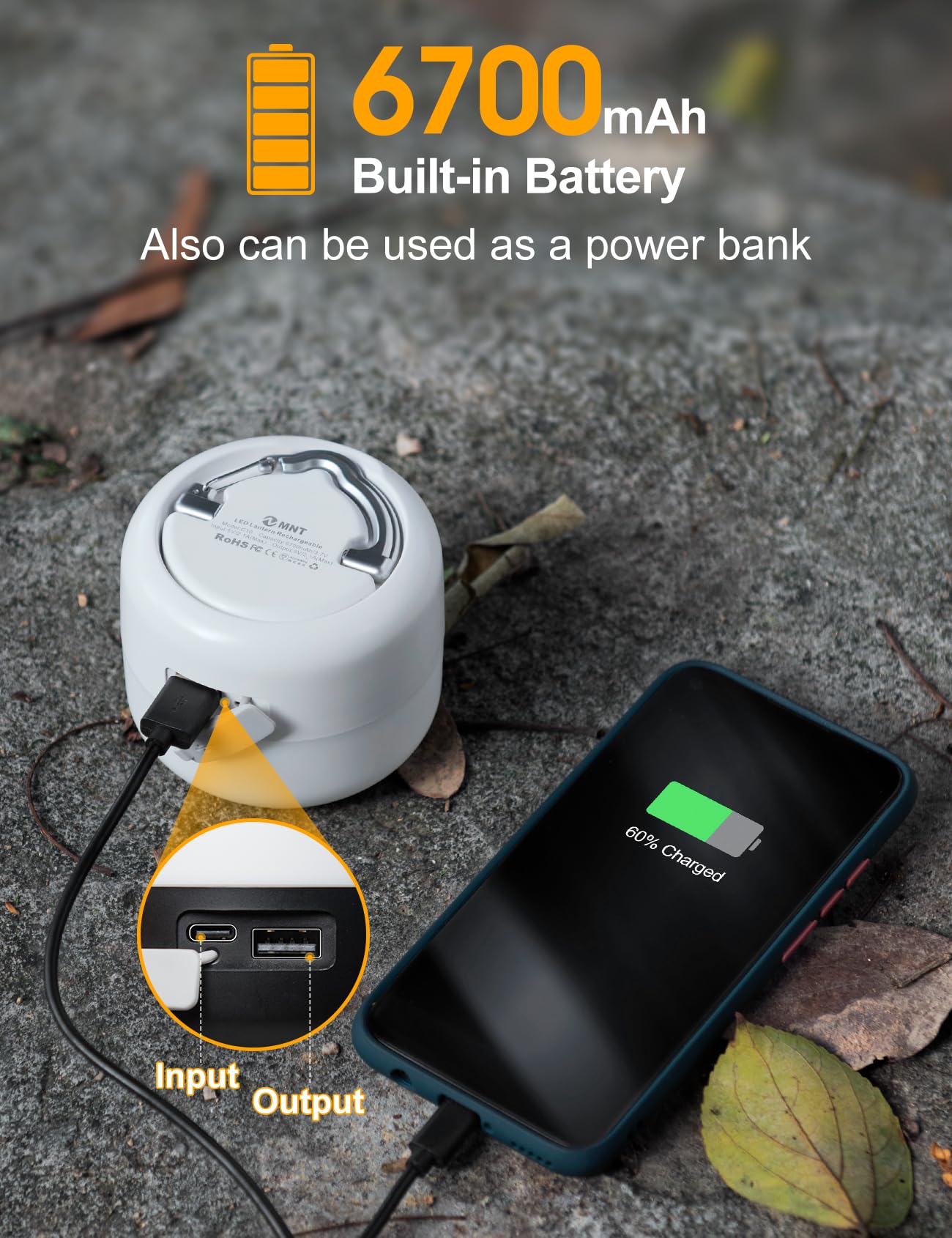ZMNT 1000LM Rechargeable Camping Lantern, 6700mAh Battery, Creamy-white, Model C10-W, LED Tent Light for Outdoor Emergencies