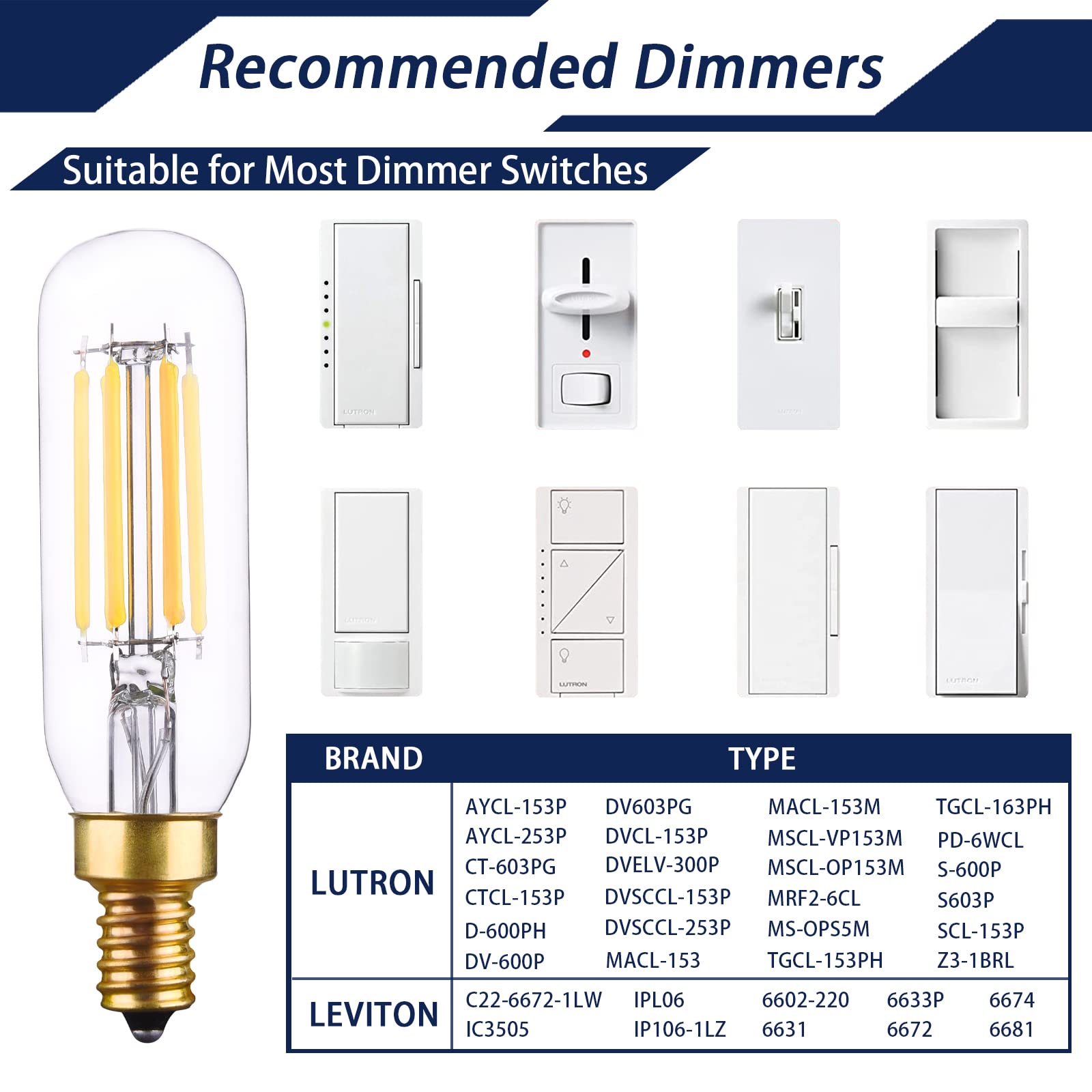 Create Bright E12 Dimmable Led Bulb 80W Equivalent Small Candelabra Classic T6 T25 Ceiling Fan Light Bulbs Daylight White 5000K,