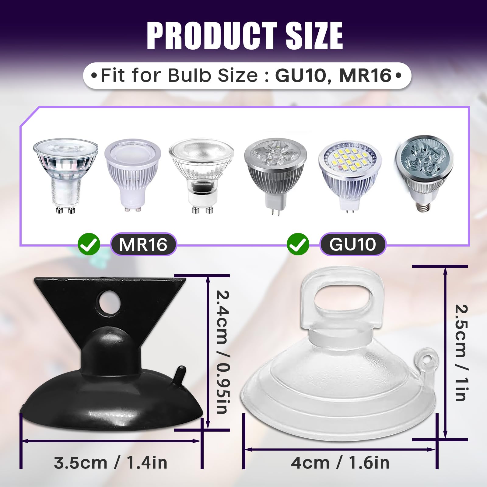 Chaseroad 10-Pack Light Bulb Suction Cup Removal Tool for MR16 GU10 - Black & Clear - Easy-to-Use for Halogen & Mini Track Lights