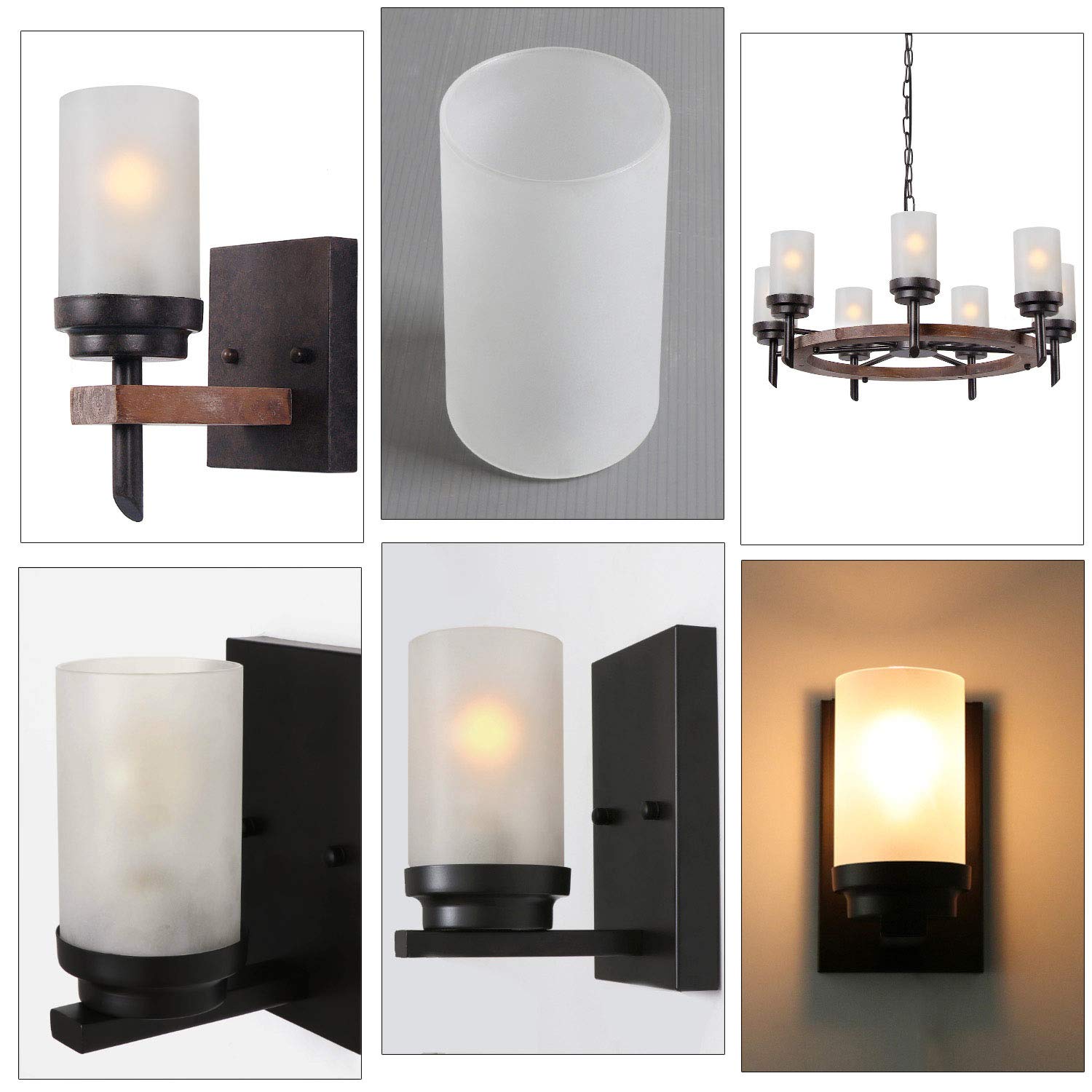 Eumyviv Clear Frosted Glass Lamp Shade, Accessory Glass Fixture Replacement Globe Or Lampshade With 1-5/8-Inch Fitter Opening (A