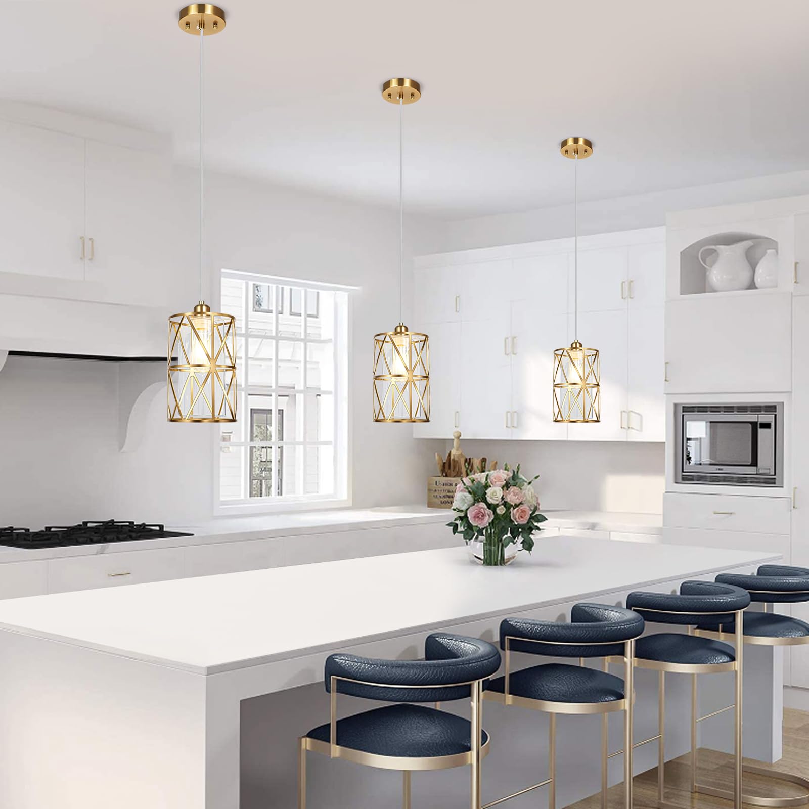 Zlierop Modern Pendant Light, Brushed Gold with Clear Glass Shade, 5.4" x 7.9", Ideal for Kitchen Island, Dining Room, Entryway