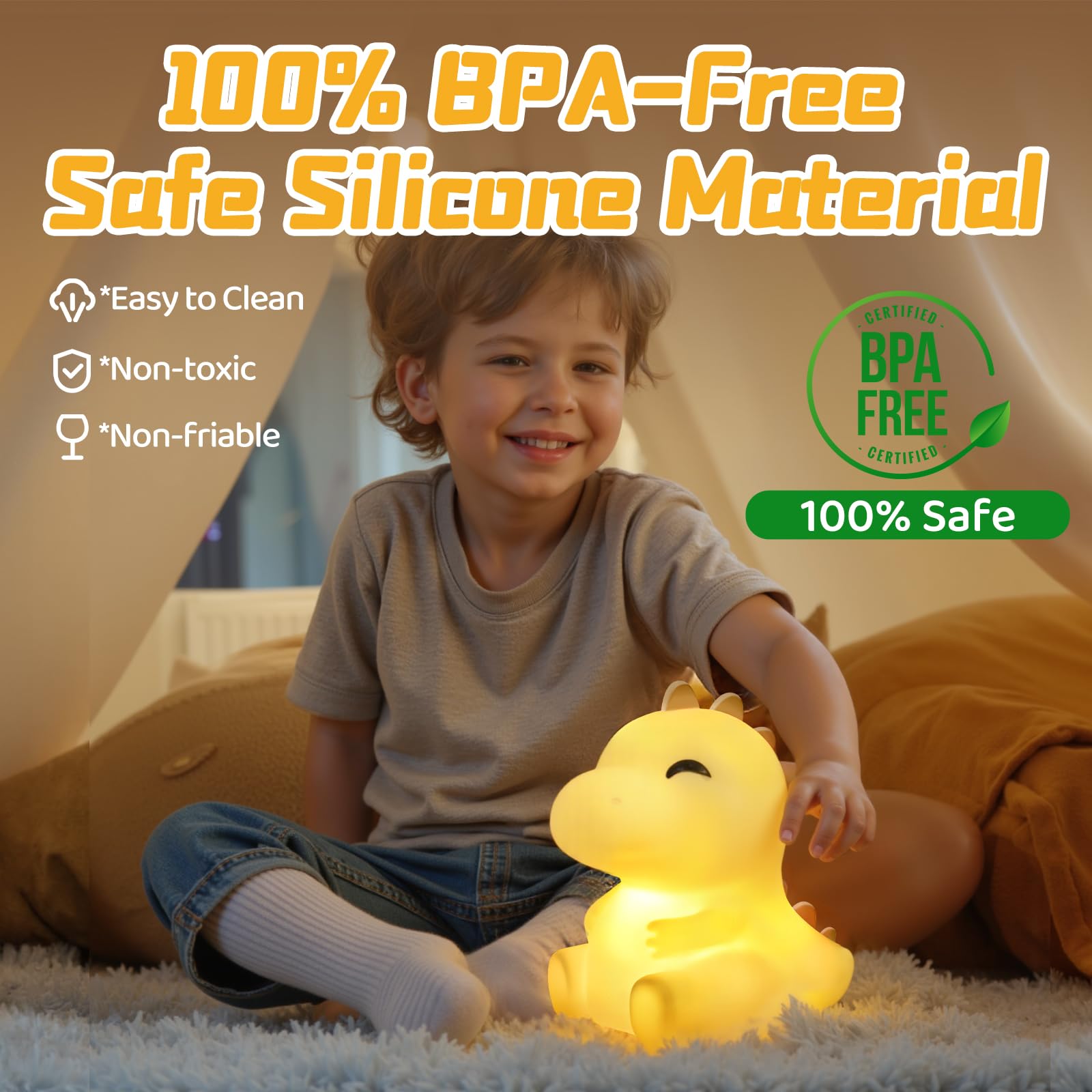 Mewaii Huggwaii Squishy Dinosaur Night Light for Kids - Dimmable Silicone Dinosaur Lamp with 4 White Noise, Long Battery Life Re