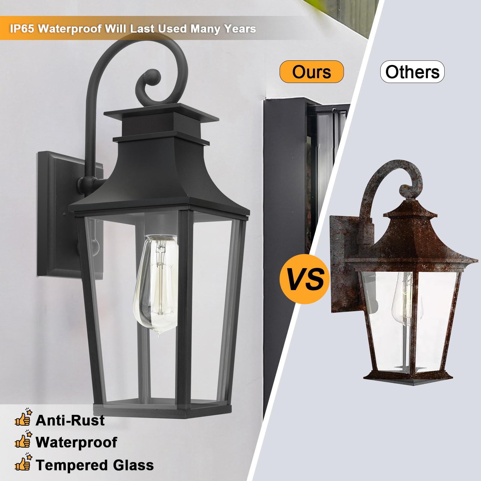 Alvime Outdoor Wall Light Fixture - Waterproof, All-Weather Wall Lantern For Entryway & Patio