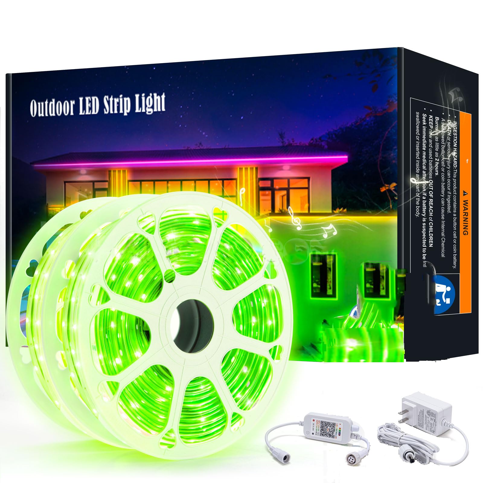 Outdoor LED Strip Lights Waterproof 200ft, 1 Roll Continuous, IP68 PRO, Smart WiFi & Remote Control, Compatible with Alexa & Goo