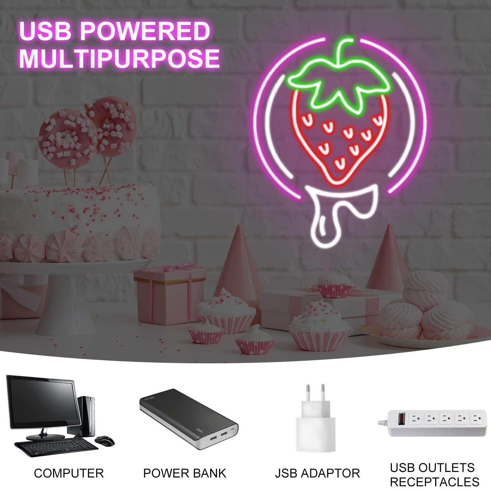 Strawberry Neon Sign Fruit Neon Light Usb Dimmable Neon Restaurant Bar Club Home Wall Decor Gift  Strawberry Lover  Drink Led Light For Wall Decor  Party  Christmas  Wedding  Kawaii Art