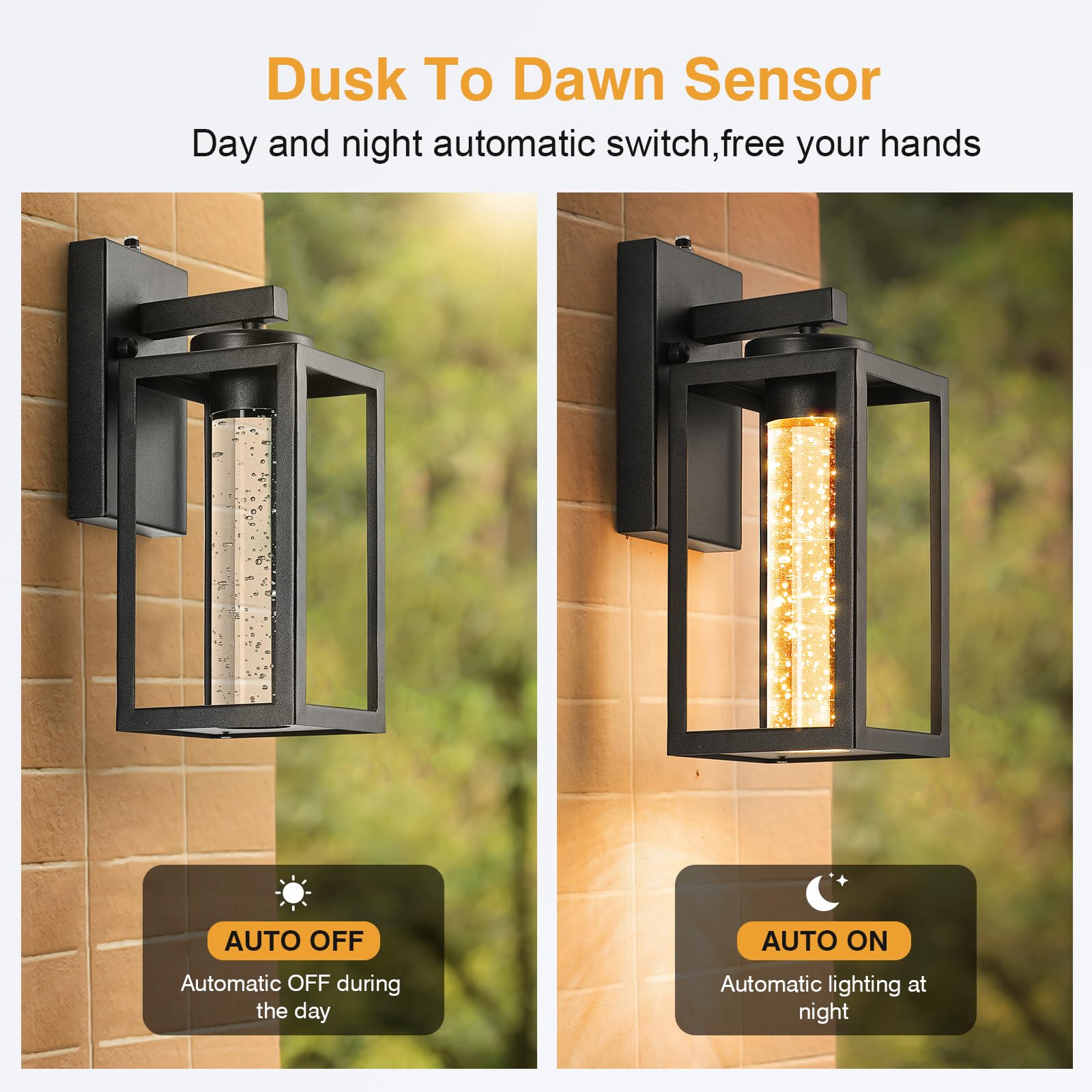 Vianis 2 Pack Exterior Lighting Fixtures Wall Mount, Black Outdoor Porch Lights For House With Crystal Bubble Glass, 10W Led Modern Outdoor Wall Sconce Lantern For Garage, Patio Wall Light Fixture