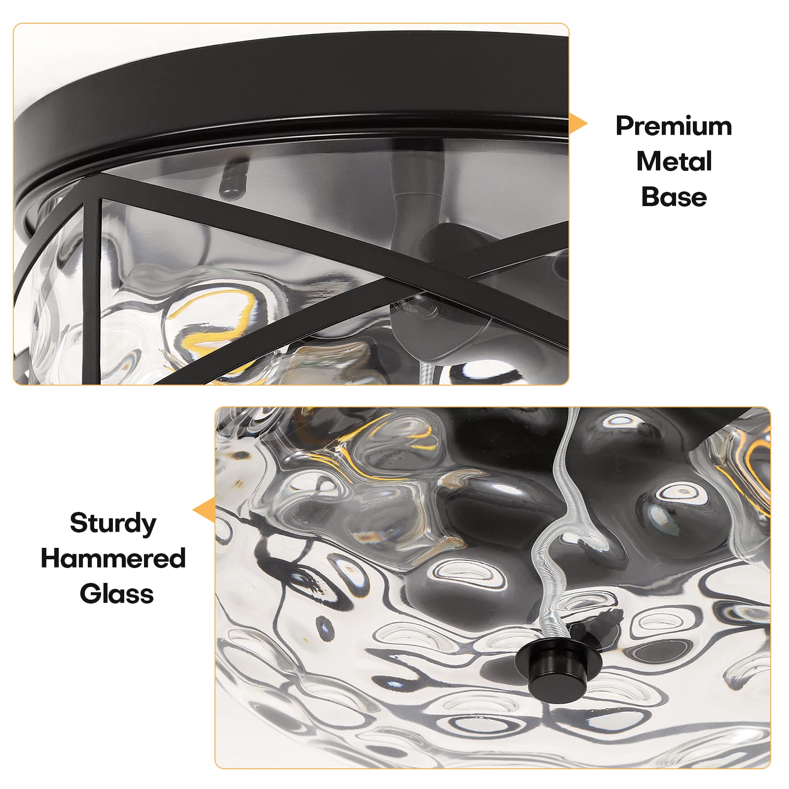 Lamqee 2-Light Black Flush Mount Ceiling Light With Bubble Glass For Kitchen, Living Room, Foyer