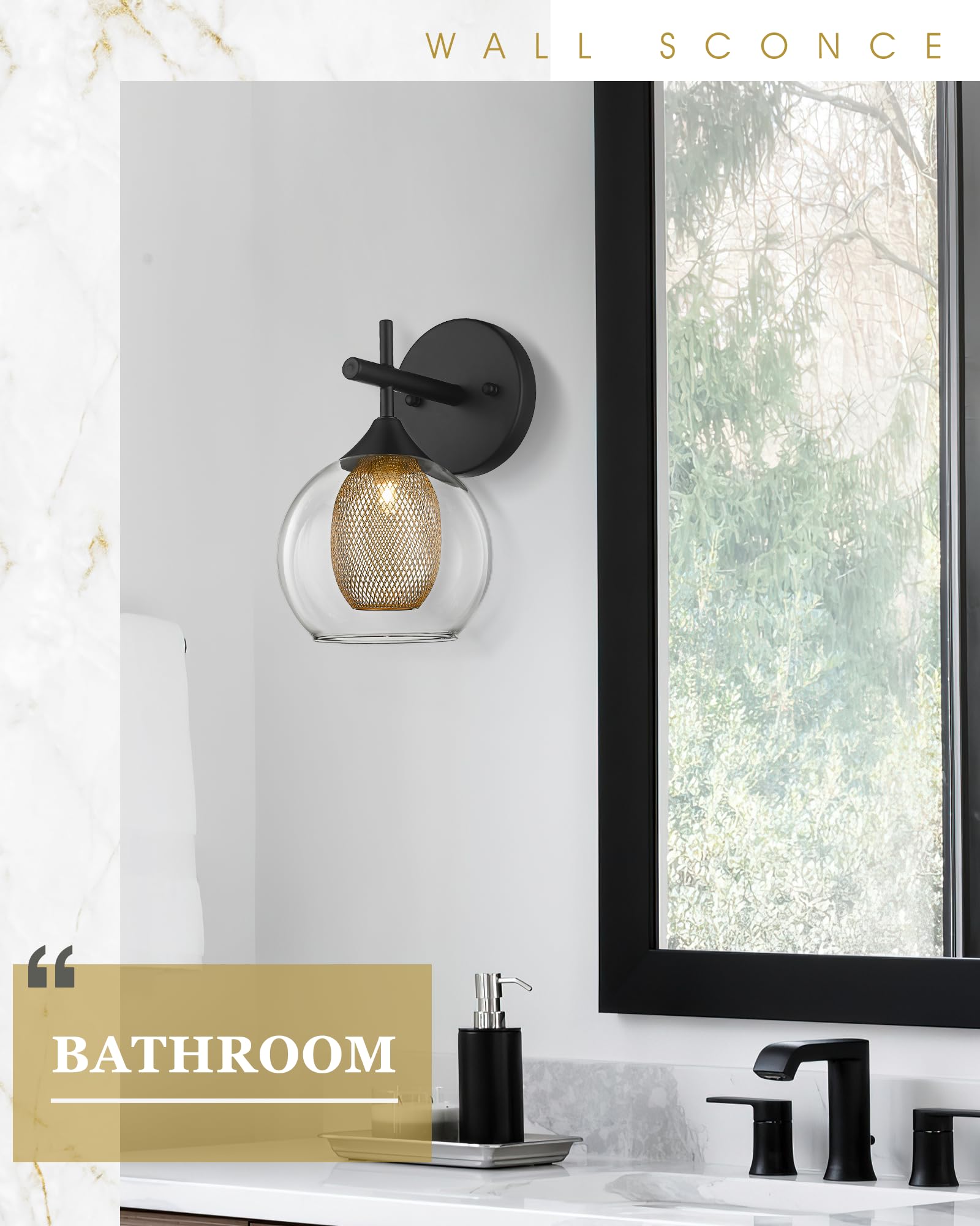Audickic Black Wall Sconce Set Of 2, Bathroom Vanity Light Fixture With Clear Glass And Honeycomb Metal Shade, Sconces Wall Ligh