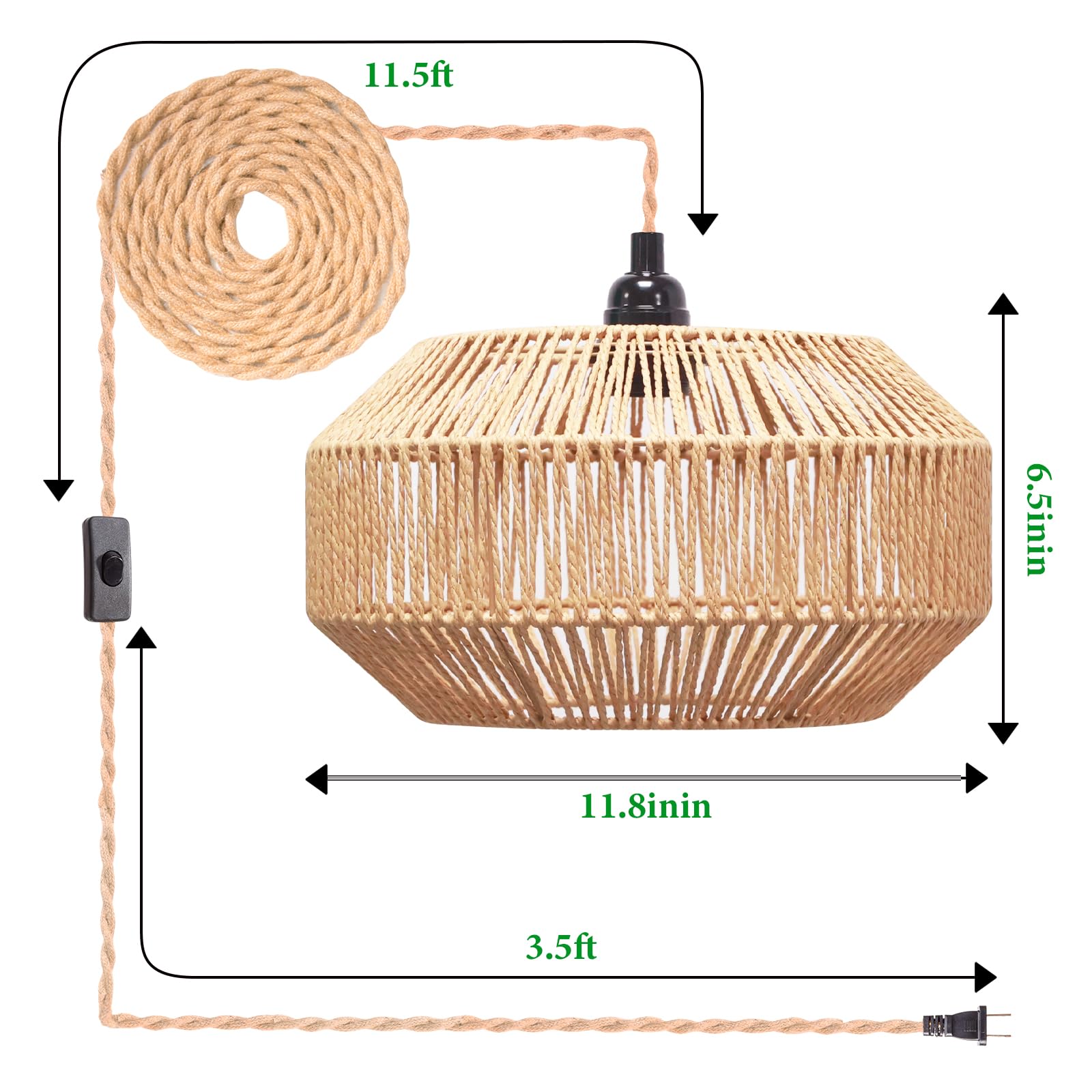 Garvot Hanging Lamp Plug In Pendant Light Rattan Hanging Lights With Plug In Cord Hanging Lamp Hanging Lights With Plug In Cord