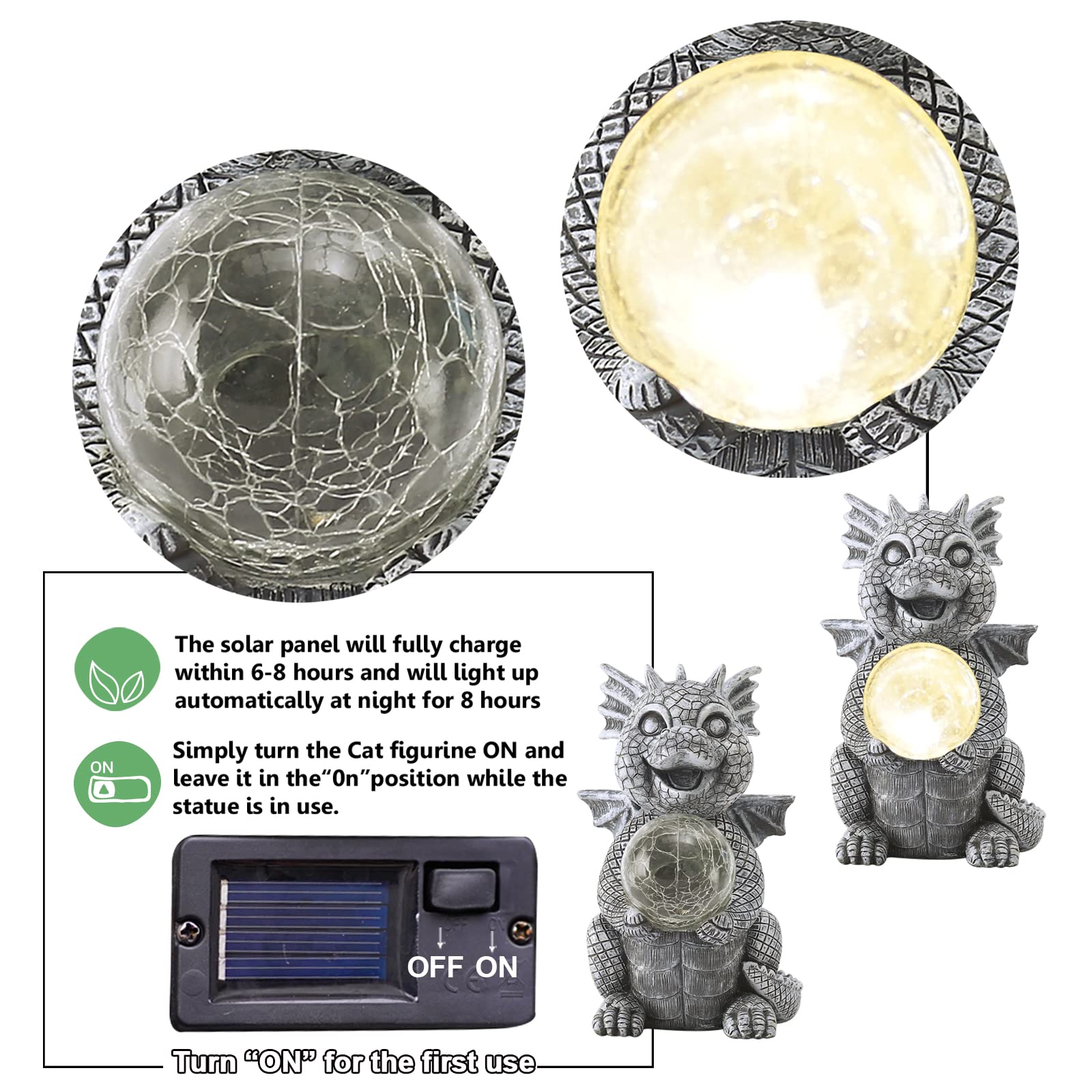 Qeeman Garden Decor Solar Statue - Dragon Hold LED Lights, Polyresin, Outdoor Yard Art for Mom, Grandma, Wife,  Front Patio Decorations