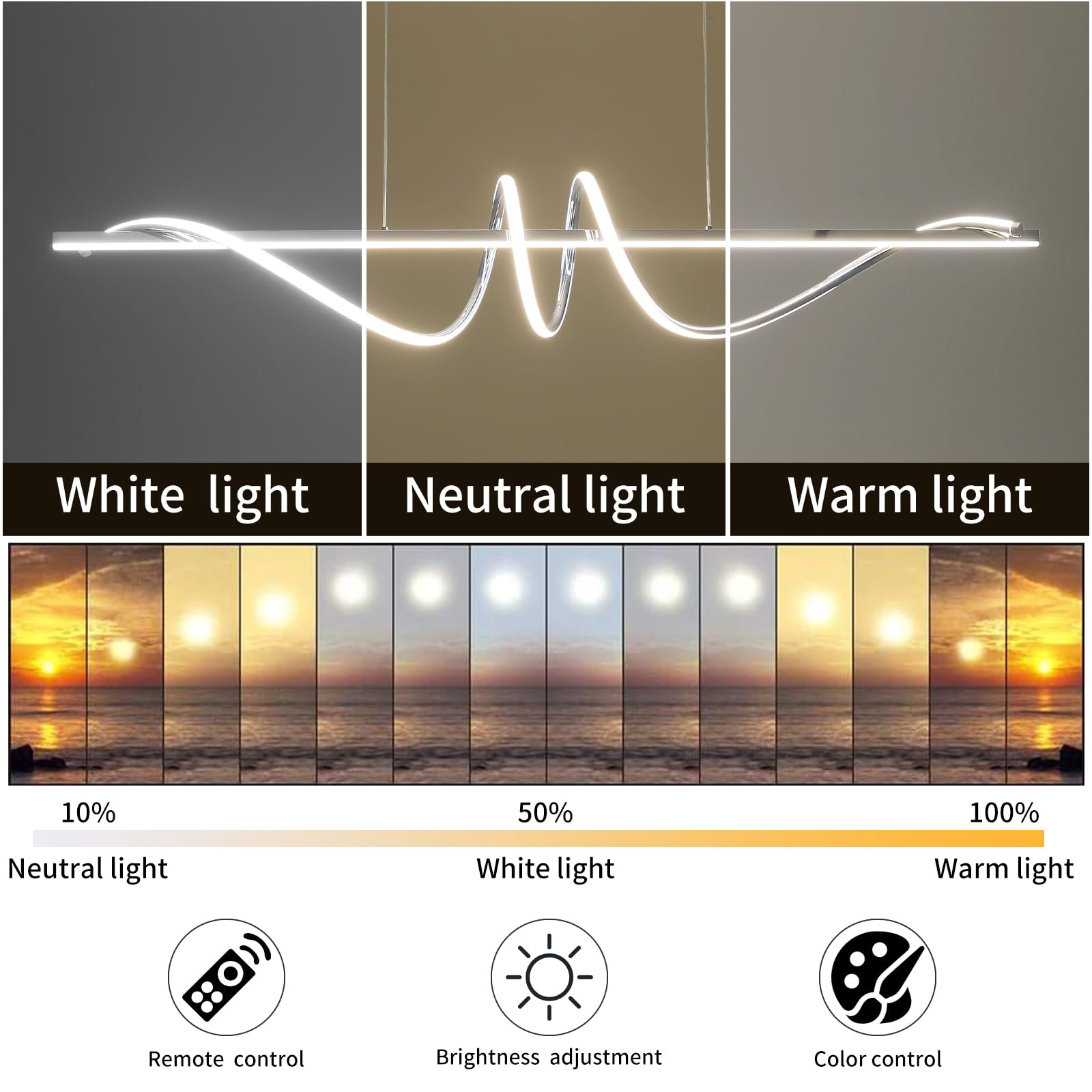 Matven Modern Ceiling Chandelier Light, Dimmable Acrylic Pendant Lamp, 47IN, Silver, Remote Control, 3 Color Modes