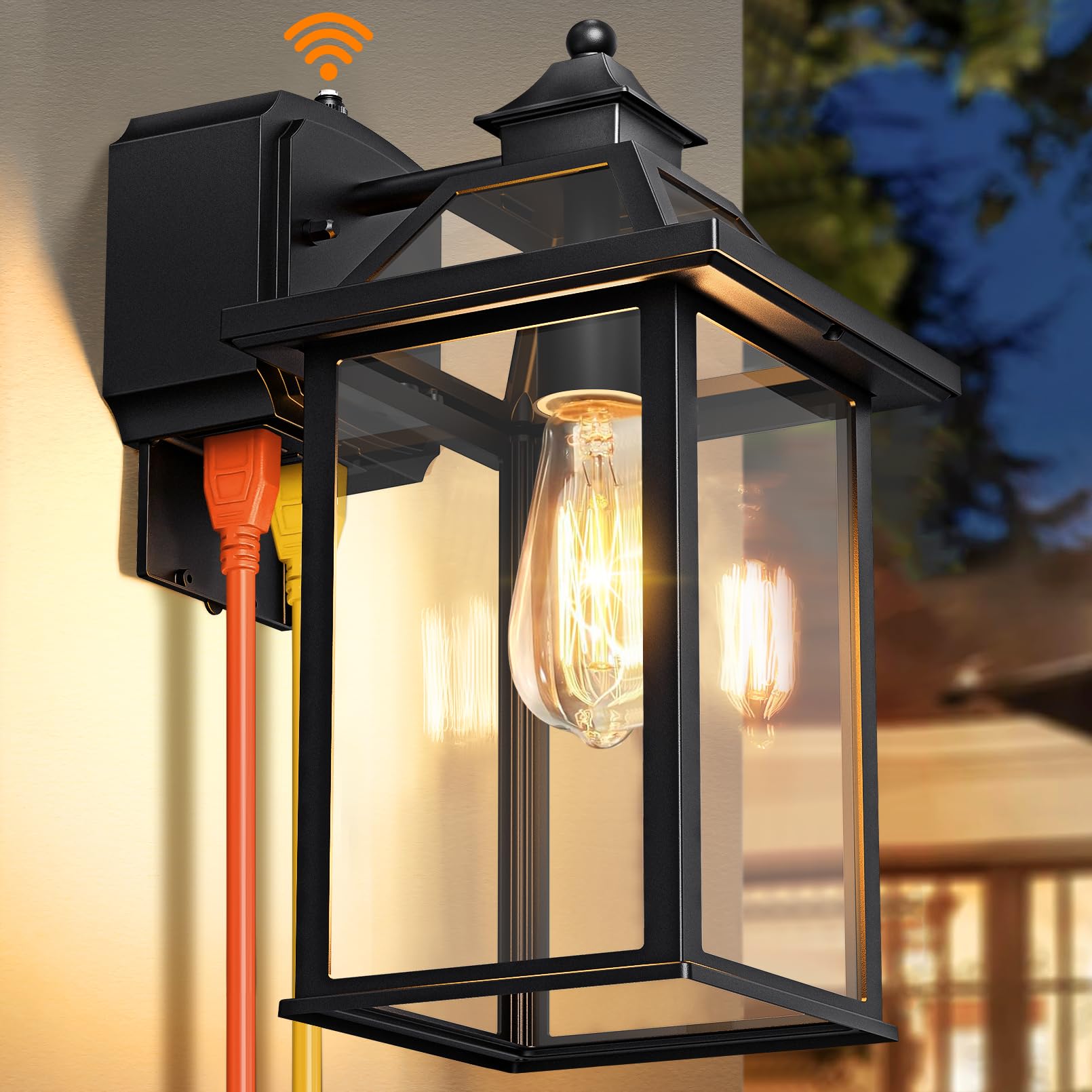 Porch Light With Gfci Outlet  14 Large Dusk To Dawn Outdoor Lights For House  Waterproof Exterior Lighting Fixtures  Black Anti-Rust Outside Wall Mount Sconce For Patio Front Door Entryway  E26