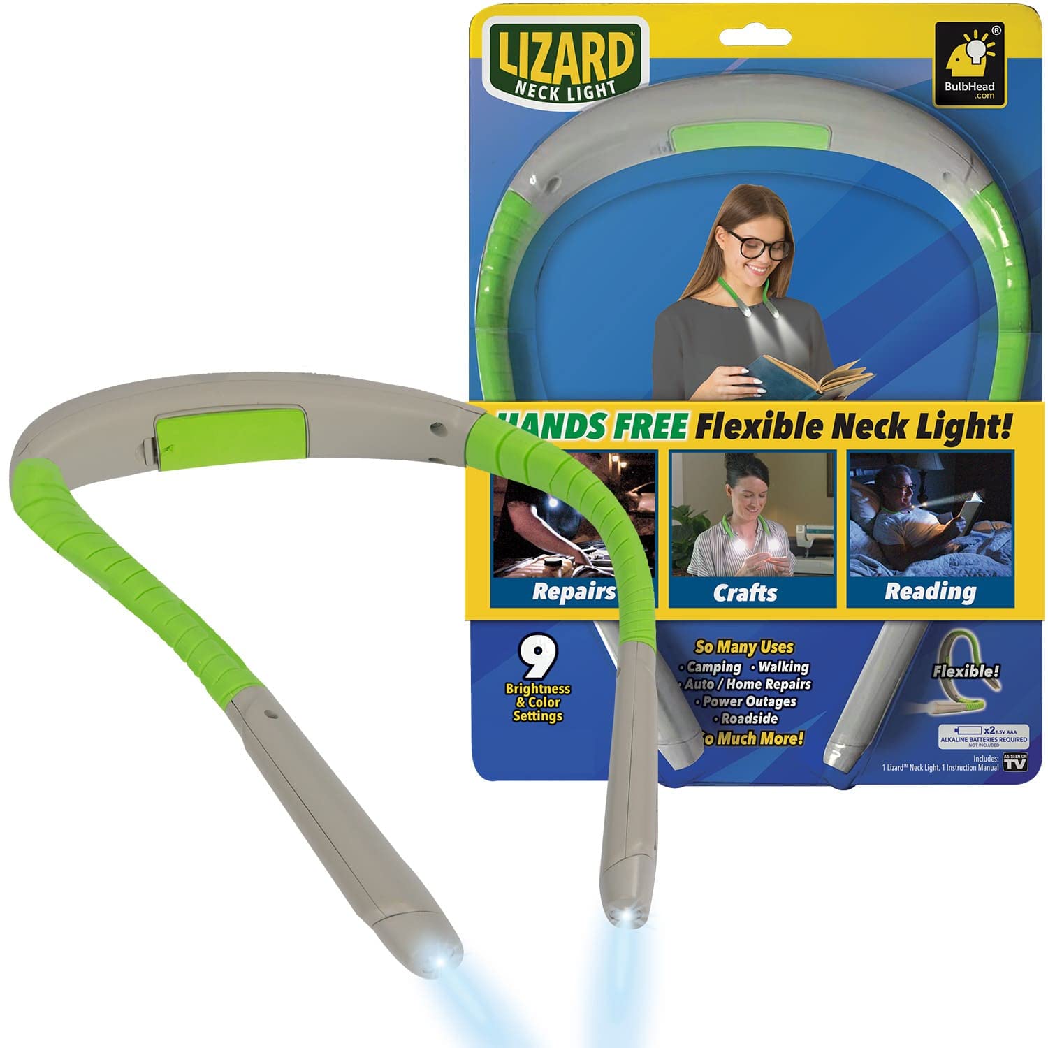Lizard Light Alien Lizard Neck Light As-Seen-On-Tv Book Light For Reading In Bed, Bendable Portable Light, For Reading, Knitting