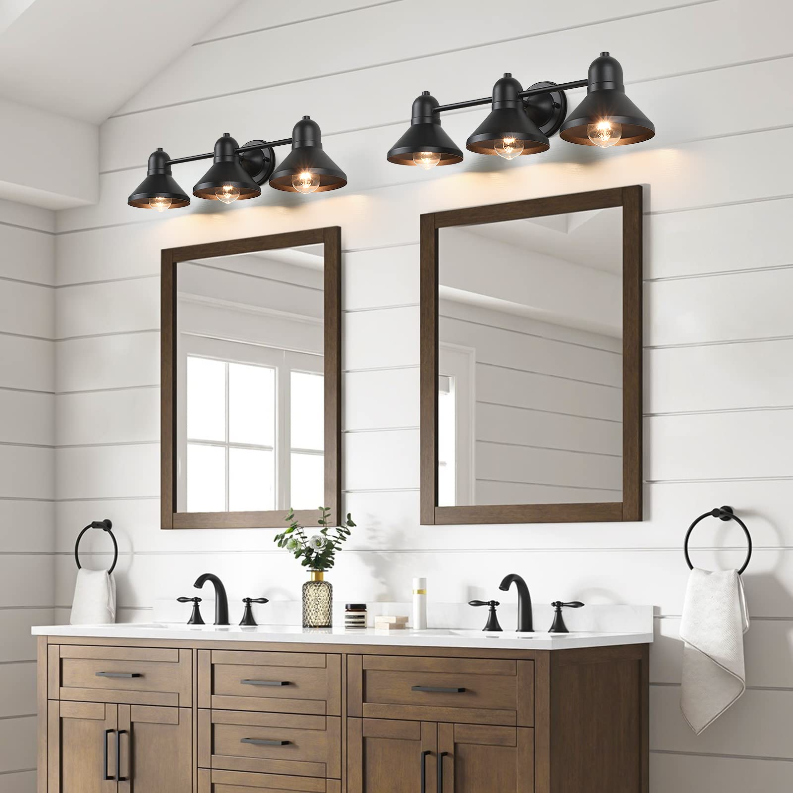 Bathroom Light Fixtures, 3-Light Vanity Light Over Mirror, Matte Black Metal Bathroom Light, Modern Farmhouse Rustic Industrial