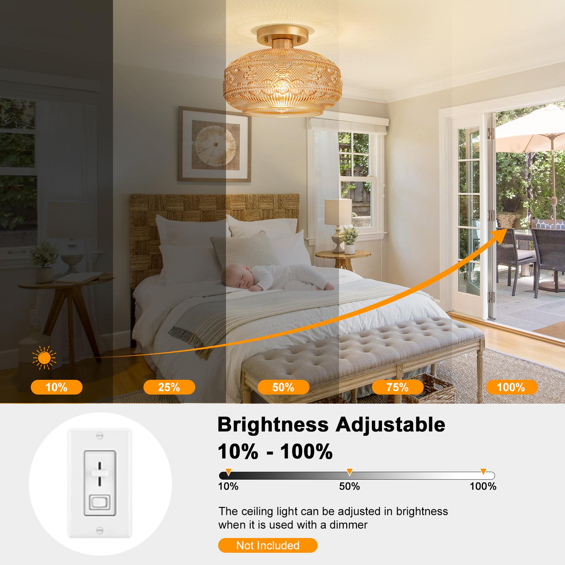 Apoto 11'' Large Semi Flush Mount Ceiling Light,Amber Globe Glass Ceiling Light Fixture,Vintage Hallway Light Fixture Ceiling,Cl