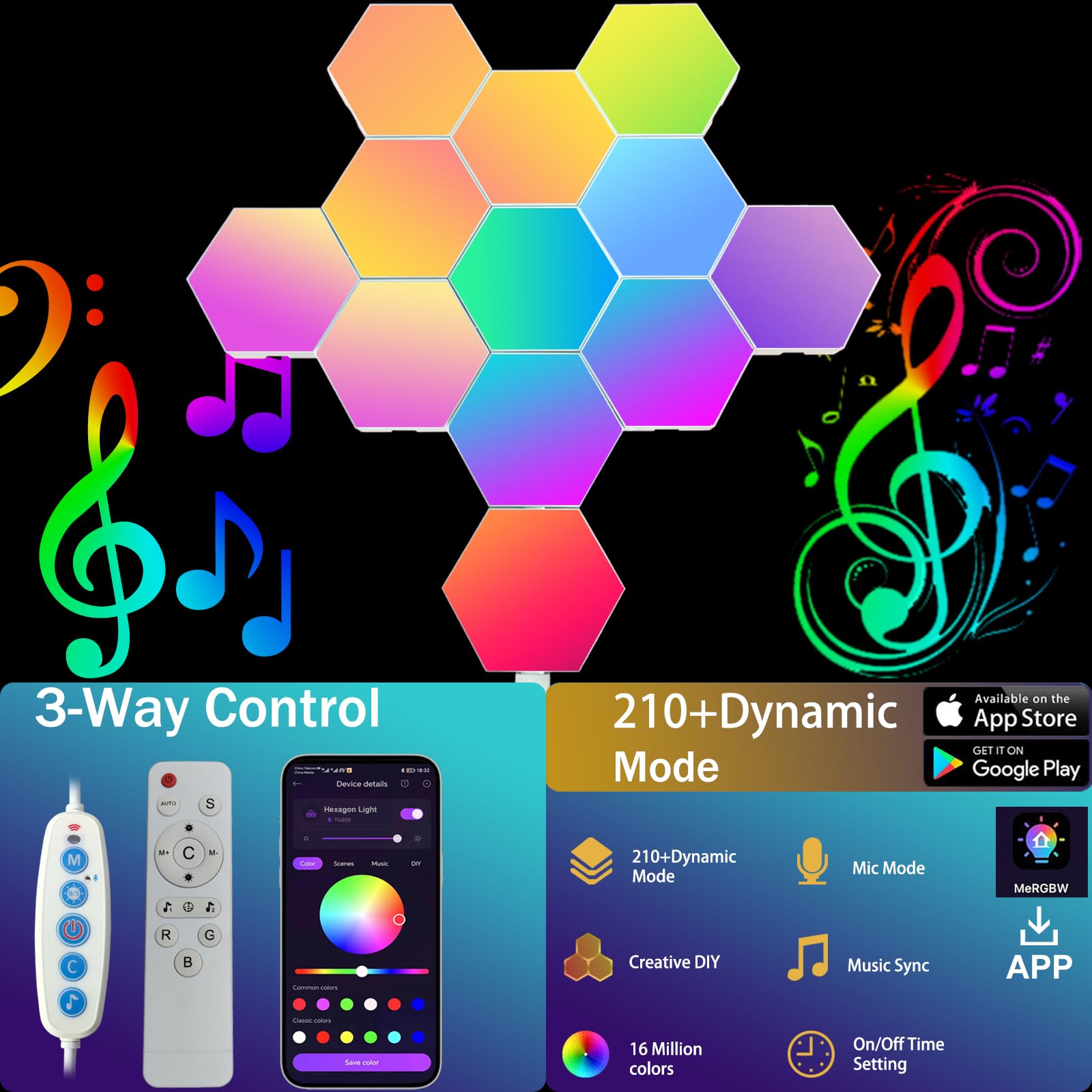 Yeyizu 12Pack Hexagon Lights For Wall Led, Hexagon Led Lights That Sync With Music, App & Remote Controls Hex Lights, Rgb Led Wa