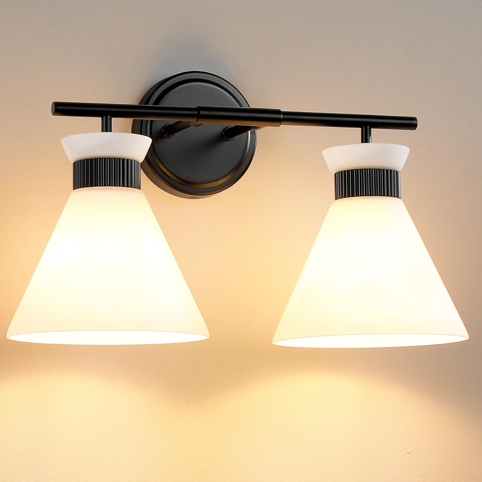 Black Bathroom Vanity Light Fixtures: Bathroom Lighting Fixtures Over Mirror 17.3 Inch With Milky White Frosted Glass, 2-Lights