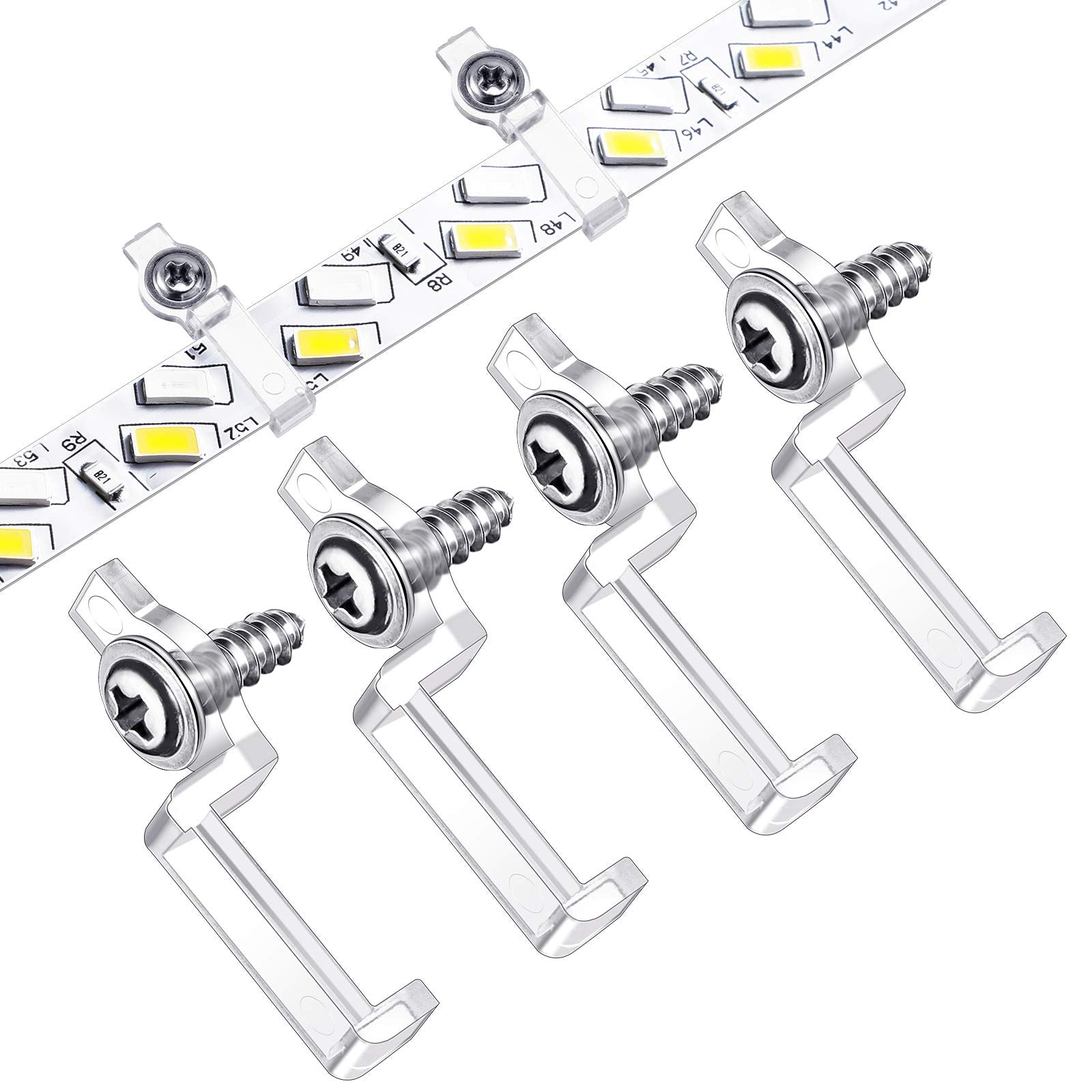 Mudder 200 Pieces Led Strip Light Clips Mounting Bracket Fixing Clip, One Side Fixing Clips With 200 Pieces Screws For Fixing 10