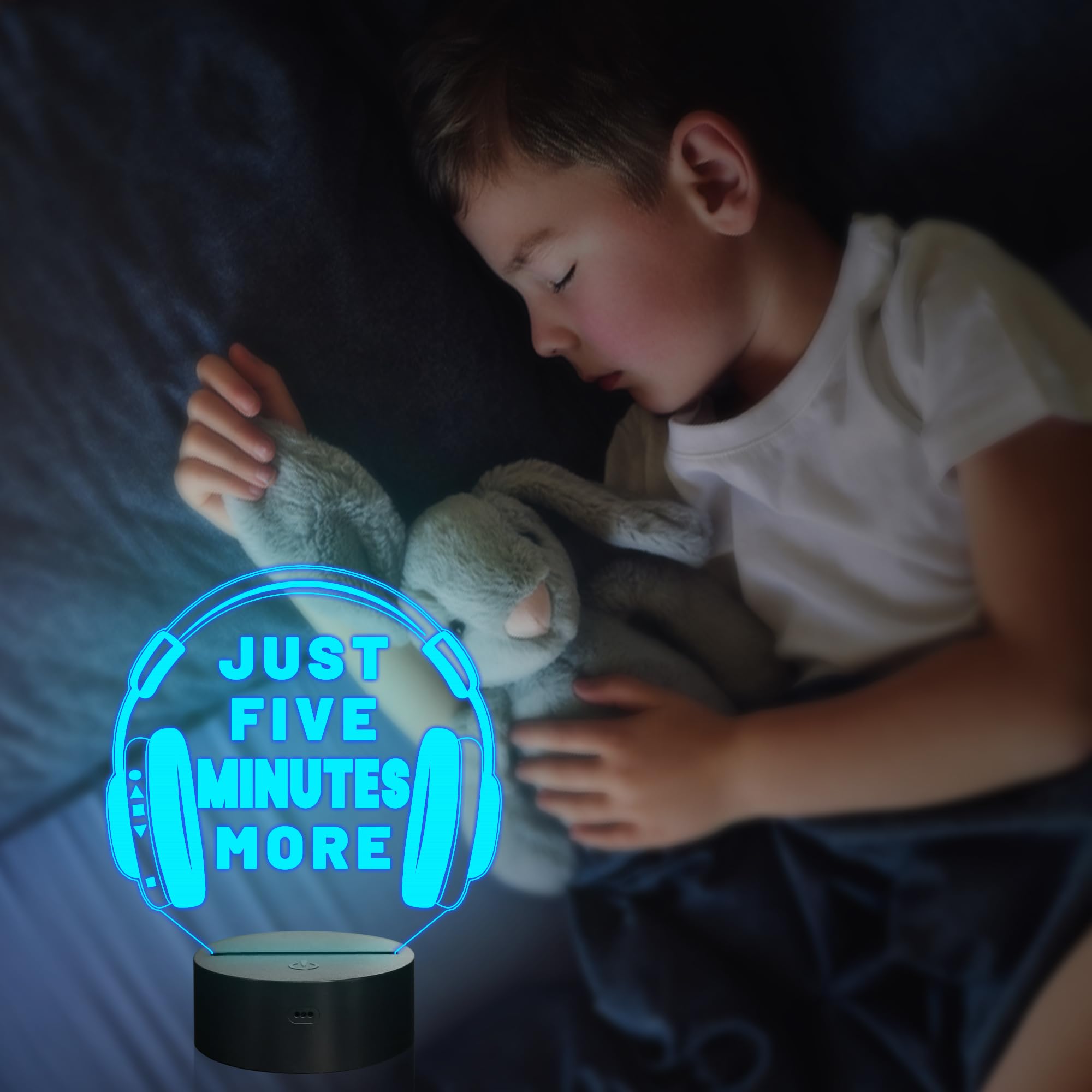 Attivolife Just Five Minutes More Night Light, Headphone Graphic Video Games Gamer Room Decor, Funny Gift 3D Illusion Lamp 16 Colors Changing Touch & Remote Control For Men Teenagers Kids