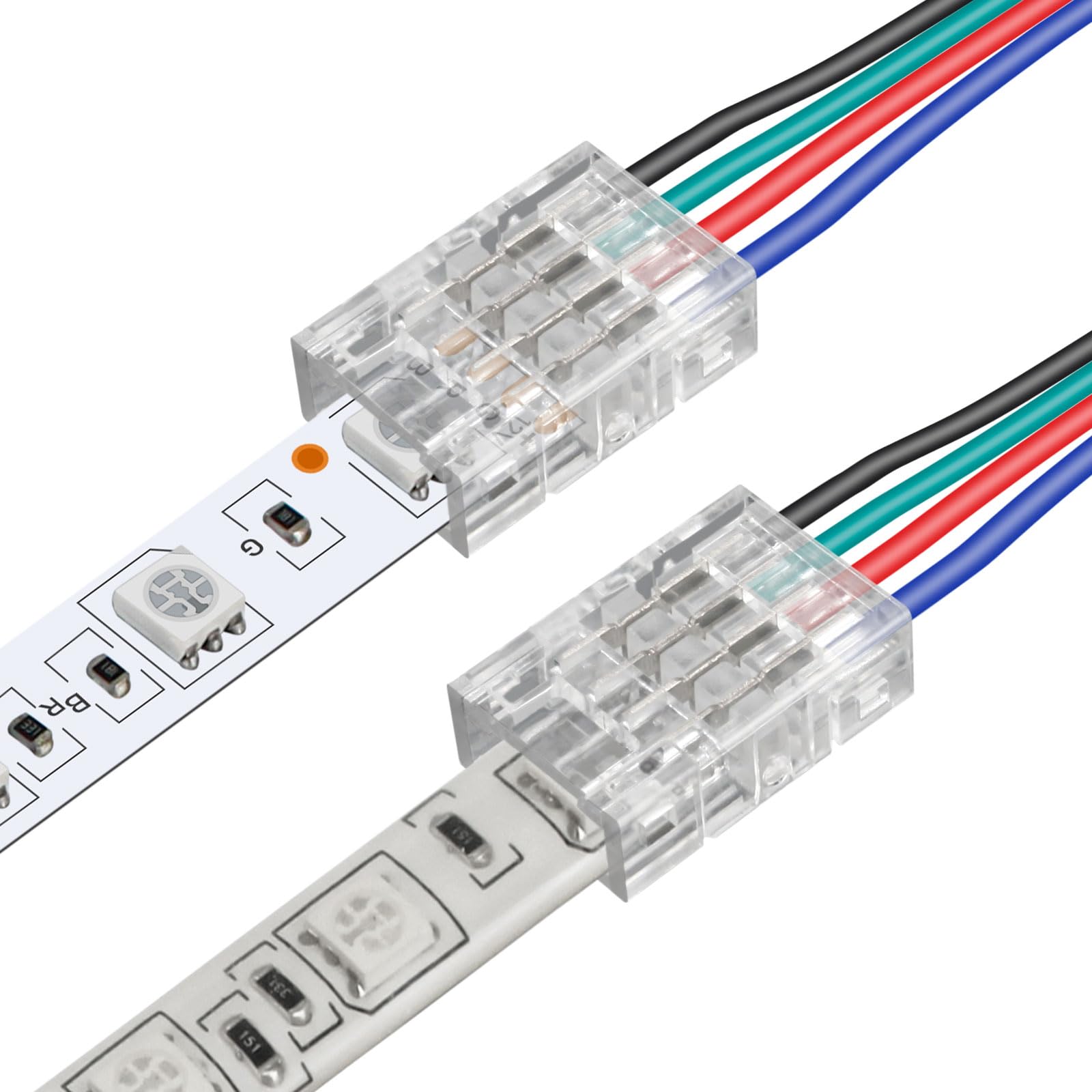 RGBZONE 25Pcs 4 Pin 10mm LED Connectors Gapless Solderless LED Strip to Wire Quick Connection for 10mm Wide 5050/3528 SMD RGB LE
