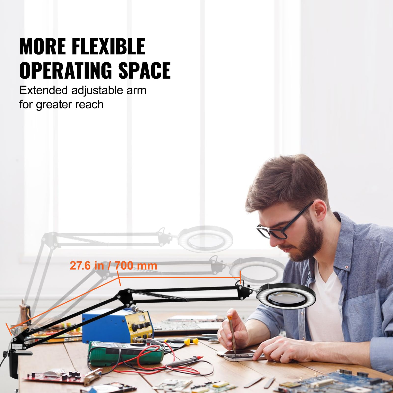 Vevor 5X Magnifying Glass With Light And Stand, ?Upgraded? 5 Color Modes Stepless Dimmable, 4.3'' Glass Lens Magnifier Desk Lamp