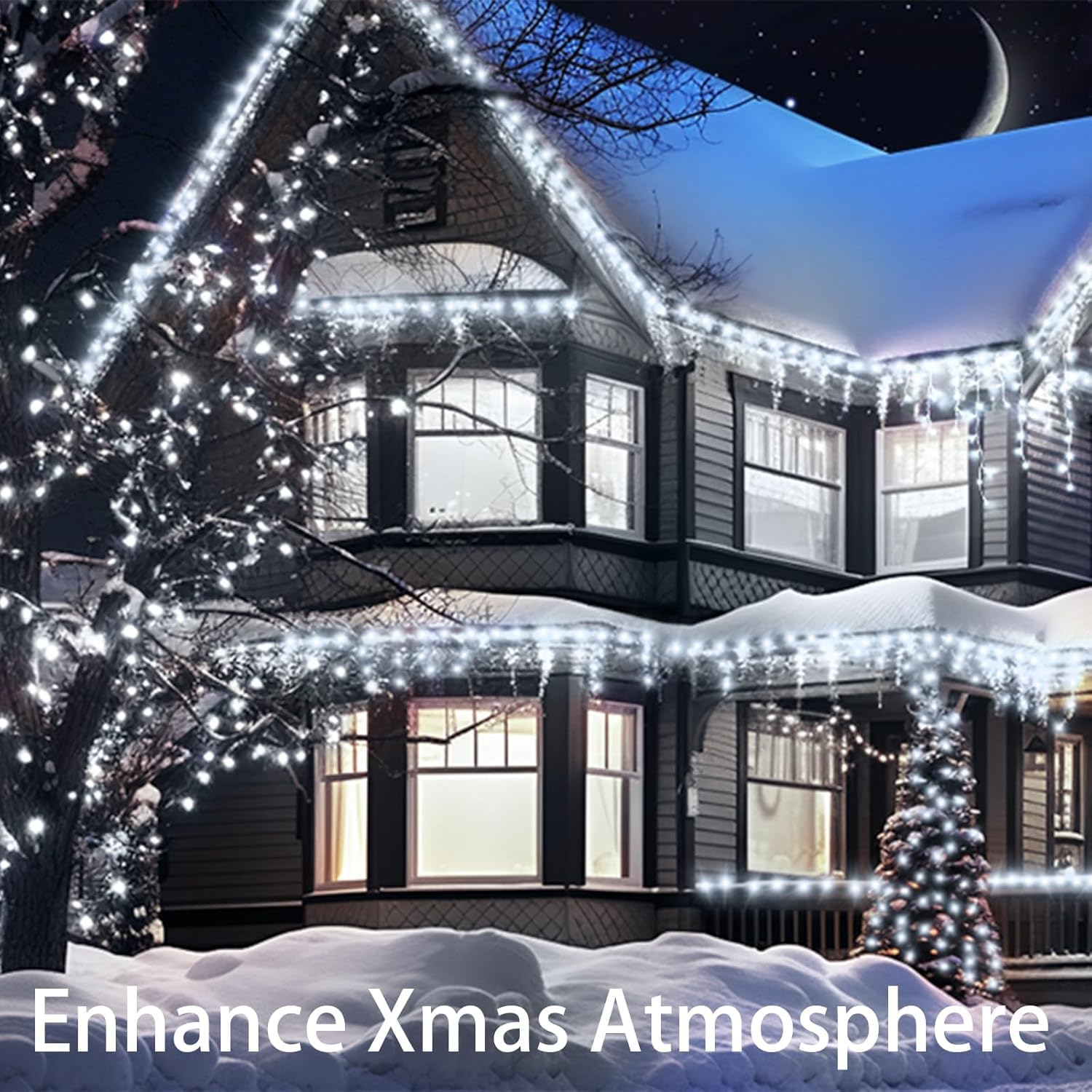 Jxledayy 1000 Led 403 Ft Cool White Christmas Lights - Waterproof, 8 Modes, Timer, Clear Wire