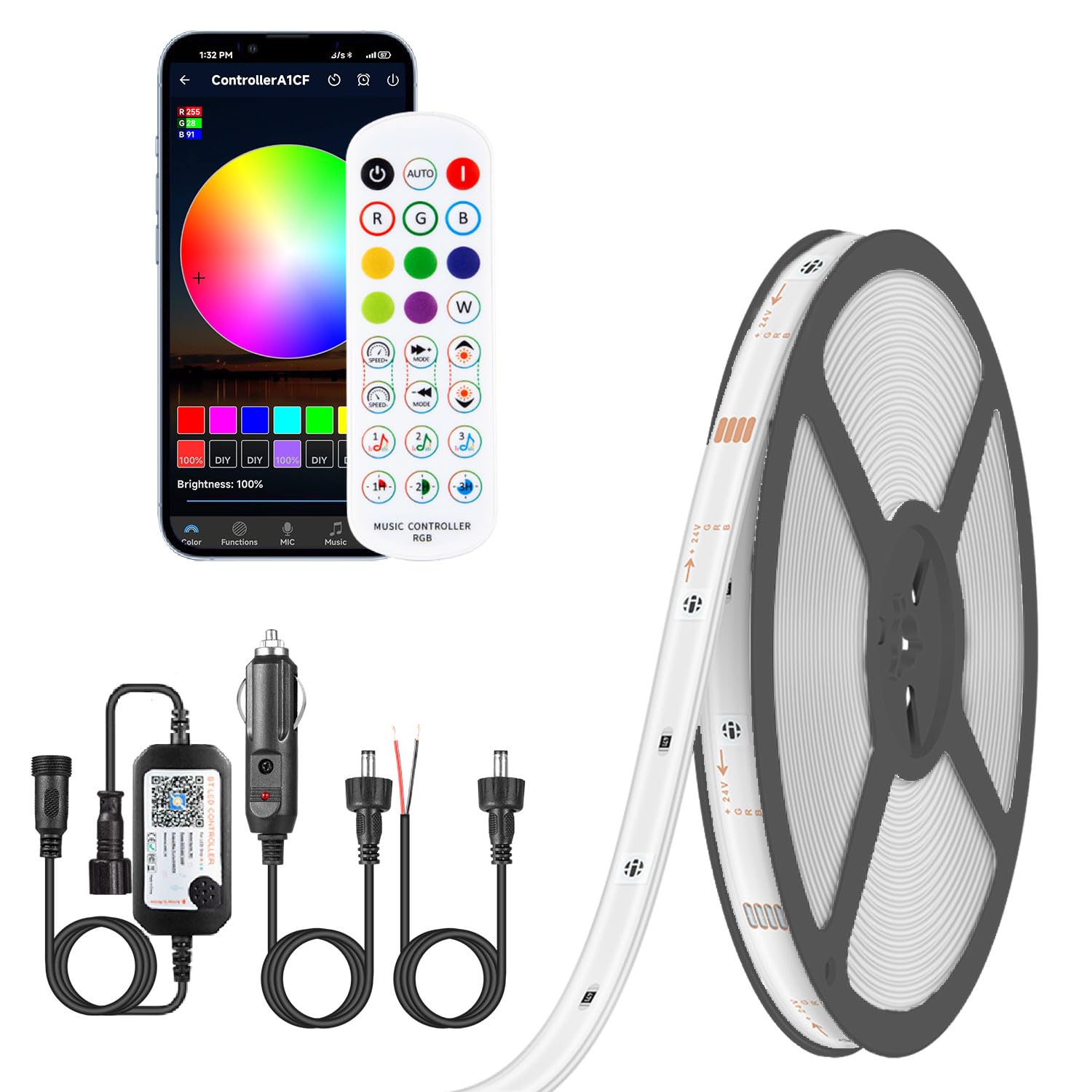 TENDIST LED Boat Lights Strip 33FT, IP67 Waterproof RGB 12V Interior Lighting, Model 5050-30-RGB