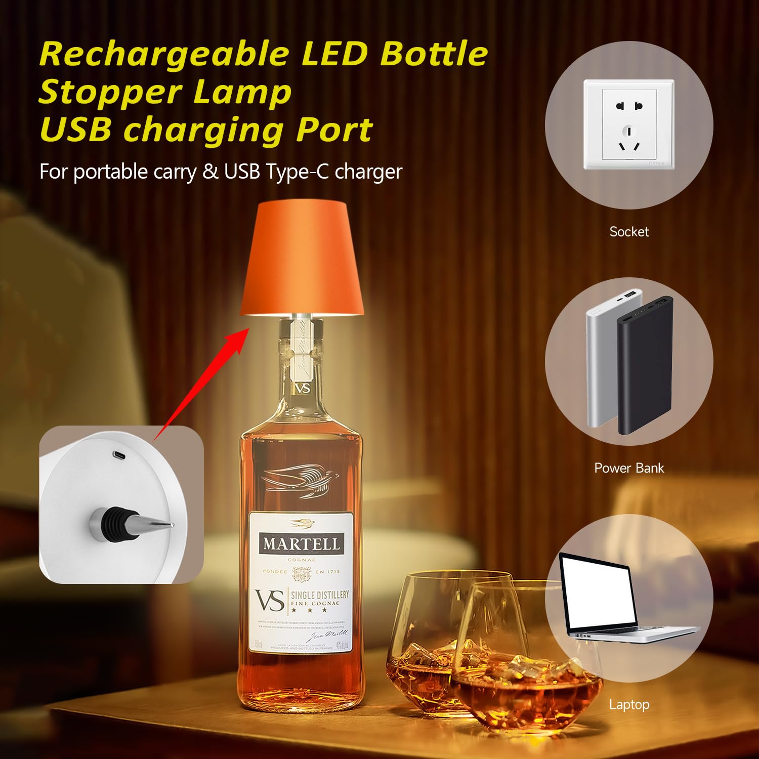 Hoide 2025 New Wireless Bottle Lamp - Led Bottle Lights For Liquor & Wine Bottles, Cordless Lampshade, Whiskey Bottle Top Light,