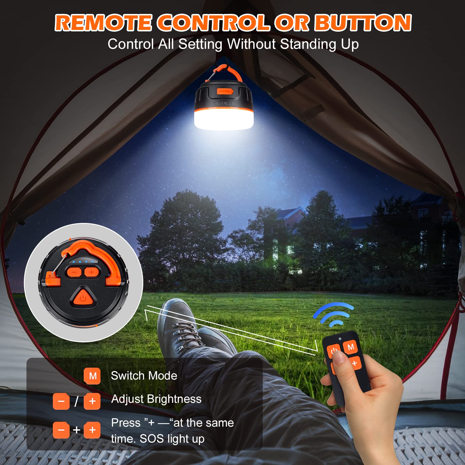 Sinvitron LED Camping Lantern - 1000LM, 150H Runtime, Rechargeable, 2 Pack, Black/Orange, Model C5-P, Water-Resistant