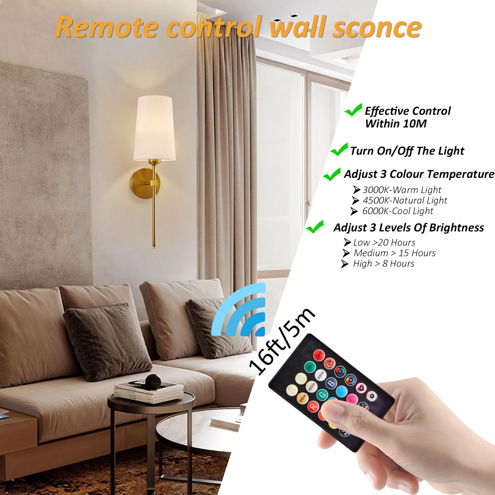 Cckzqyr Battery Operated Wall Sconces, Wall Sconces Sets Of 2, Rechargeable Wall Lights, With Remote Control Dimmable Detachable Bulb, Suitable For Bedroom Living Room Corridor Kitchen
