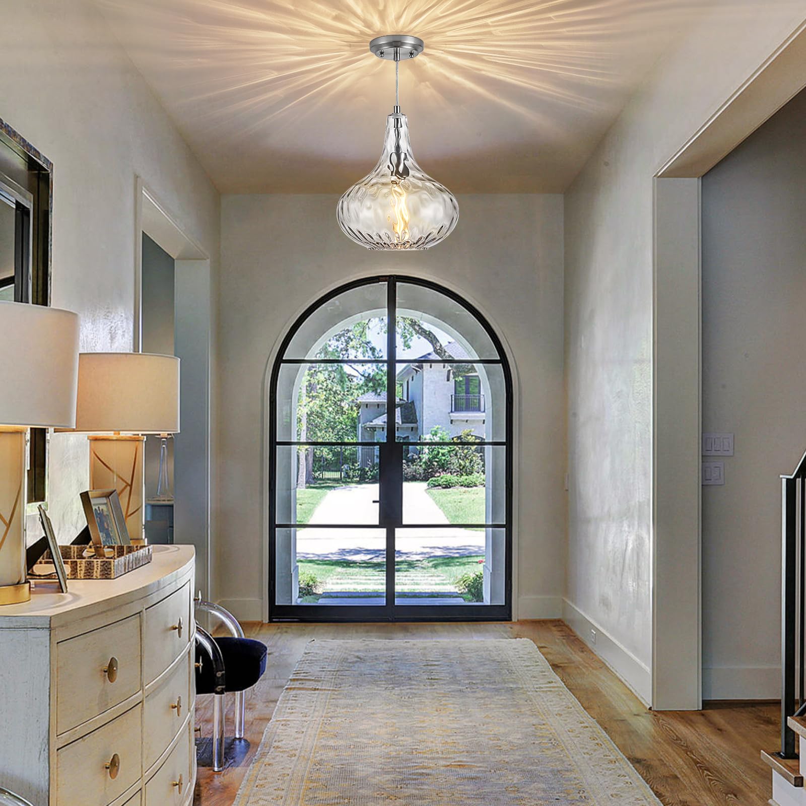 Catiner Glass Pendant Light Brushed Nickel 11-Inch Hammered Pendant Lighting For Kitchen Island, Kitchen Sink, Hallway, Living R